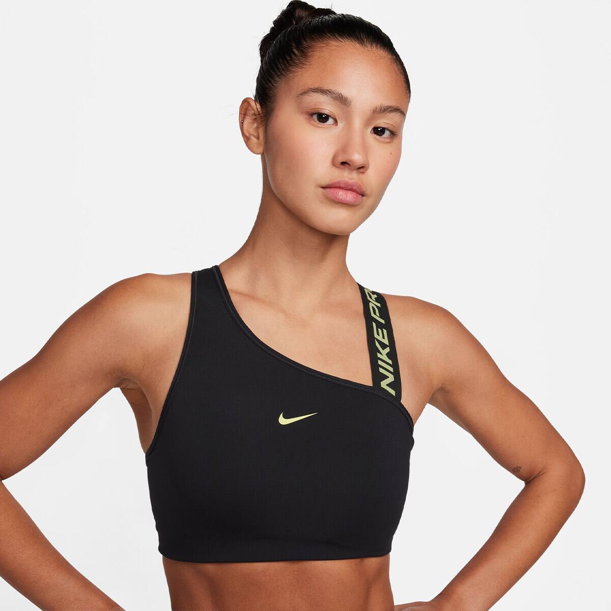 Nike As W Np Df Swsh Asymmetric Bra Black Lt Lemon Twist Lt Lemon Twist