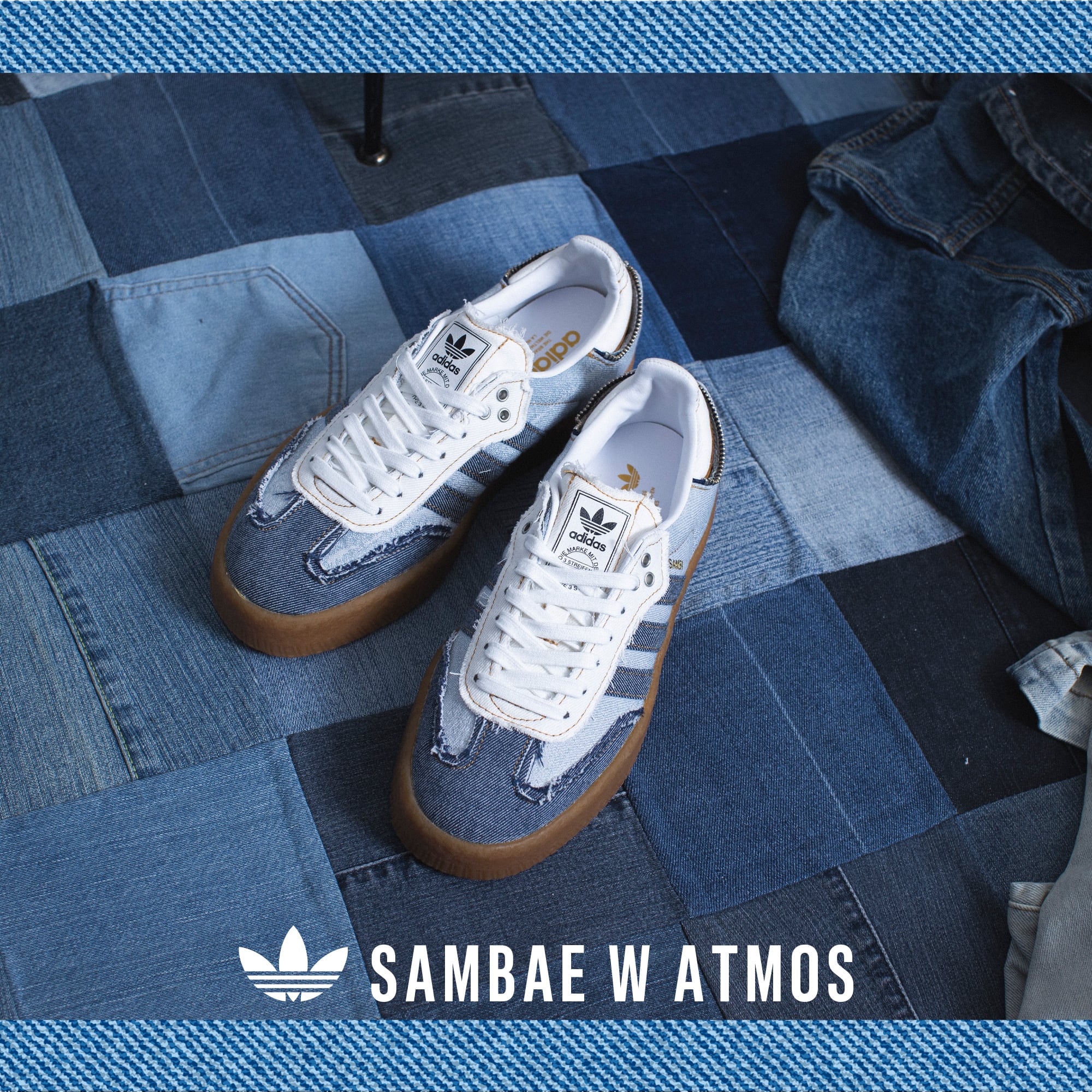 adidas SAMBAE W atmos デニム スニーカーブルー