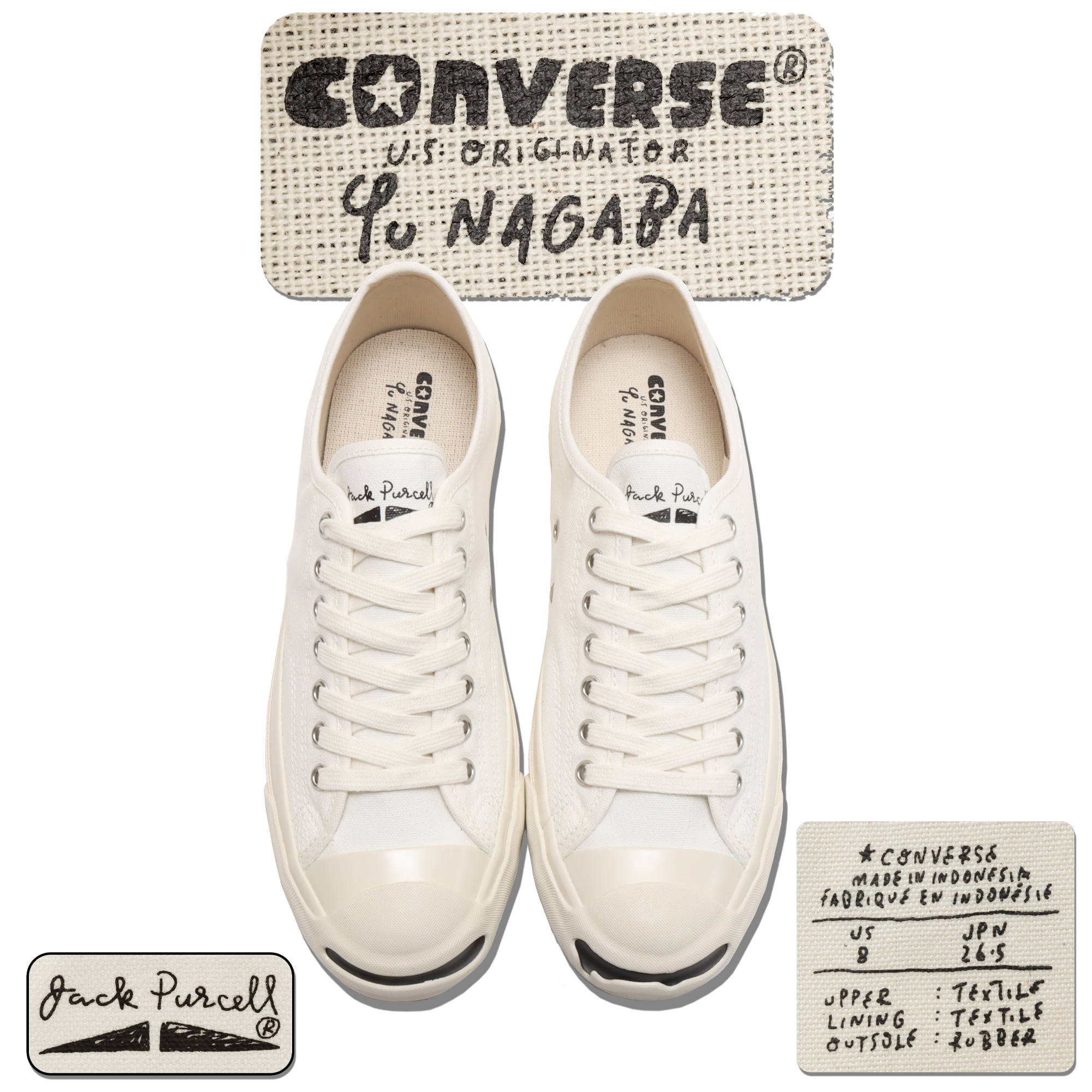 長場雄 コンバース ジャックパーセル converse ホワイト