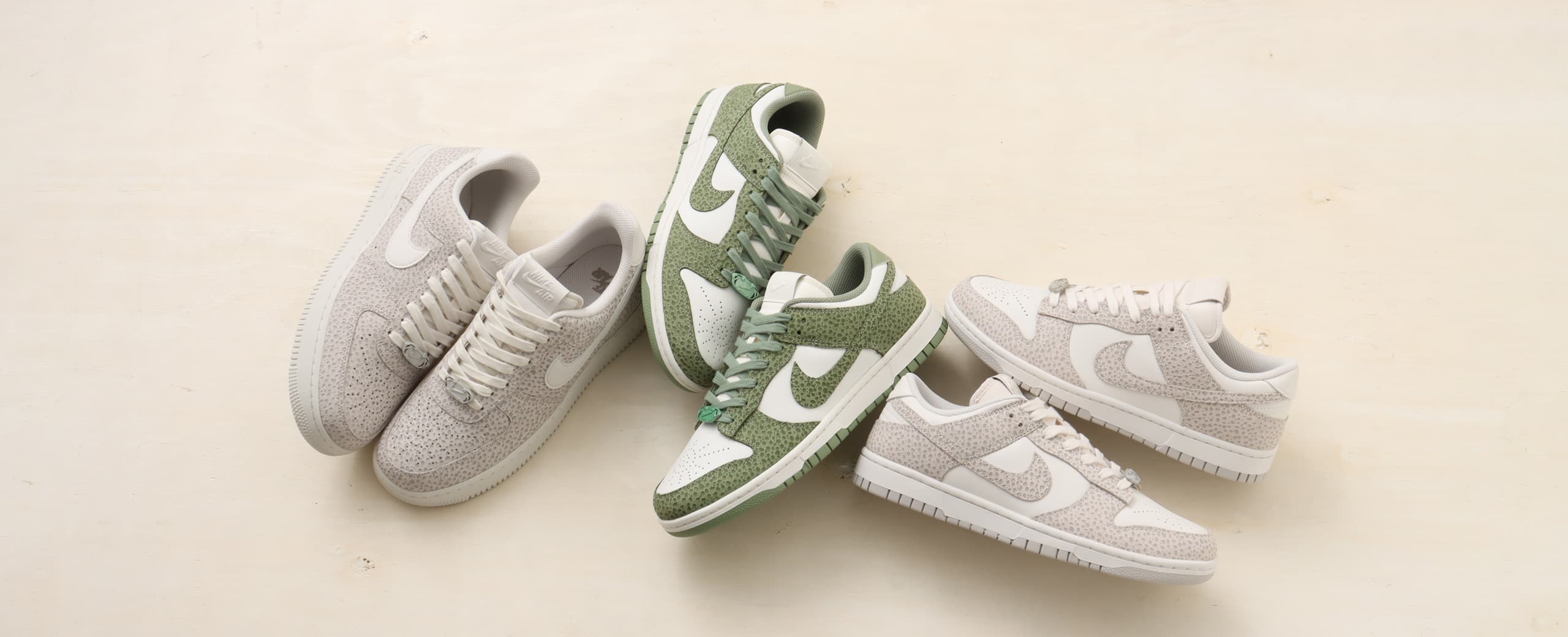 "NIKE W DUNK LOW PRM & AIR FORCE 1 '07 PRM "SAFARI""