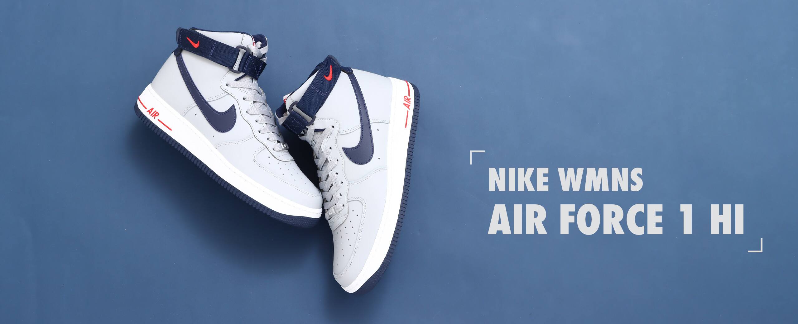 NIKE WMNS AIR FORCE 1 HI QS WOLF GREY/COLLEGE NAVY-UNIVERSITY RED 