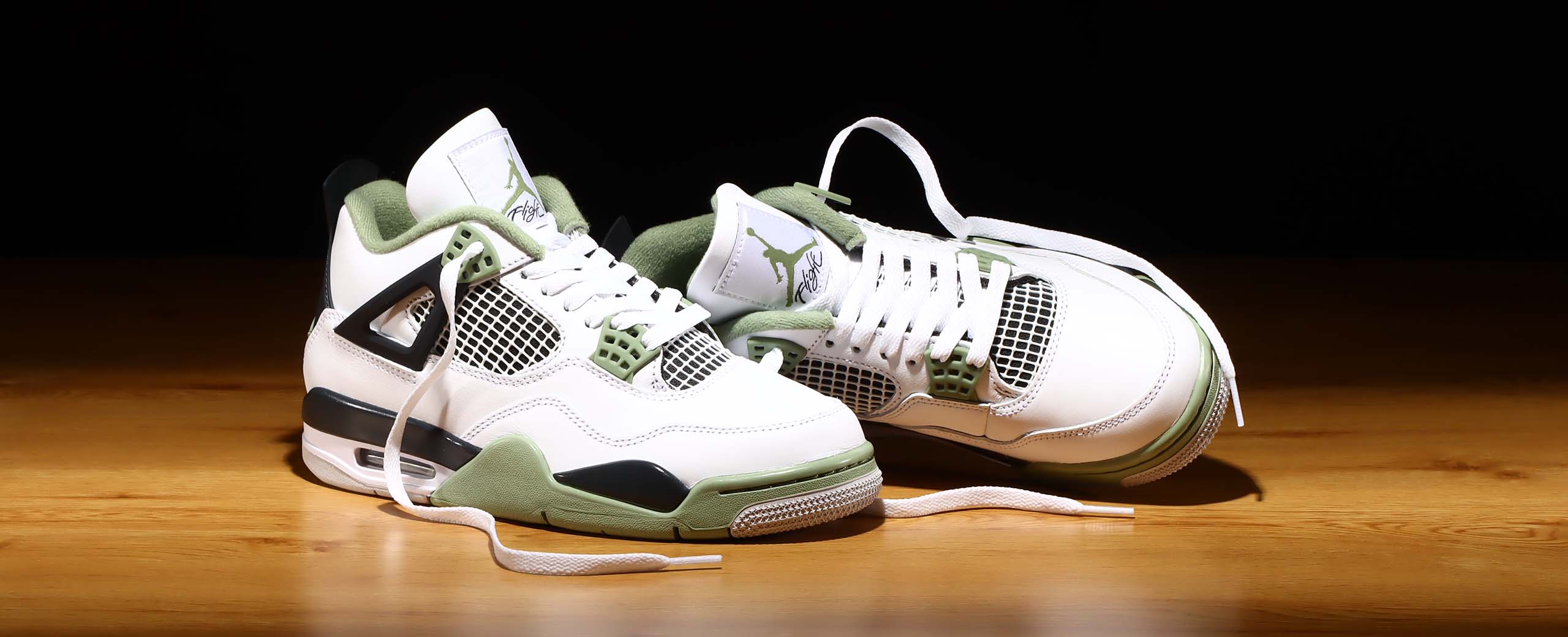 Jordan - WMNS AIR JORDAN 4 RETRO 'WHITE/OIL GREEN-DARK ASH-NEUTRAL GREY' -  VegNonVeg