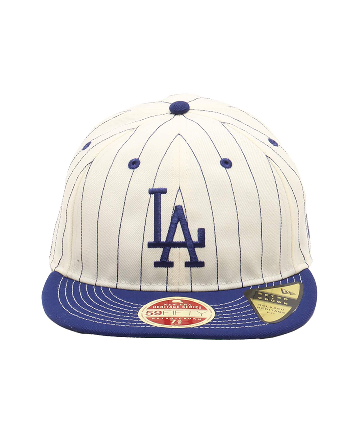 NEW ERA 59FIFTY HERITAGE Los Angeles Dodgers COOPERSTOWN ROYAL CHROME PINSTRIPE NAVY VISOR BLUEの画像
