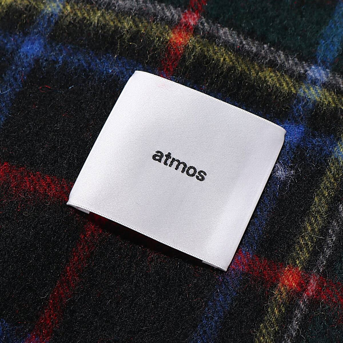 atmos pink カシミヤ ブレンド チェック ストール NAVY CHECKの画像