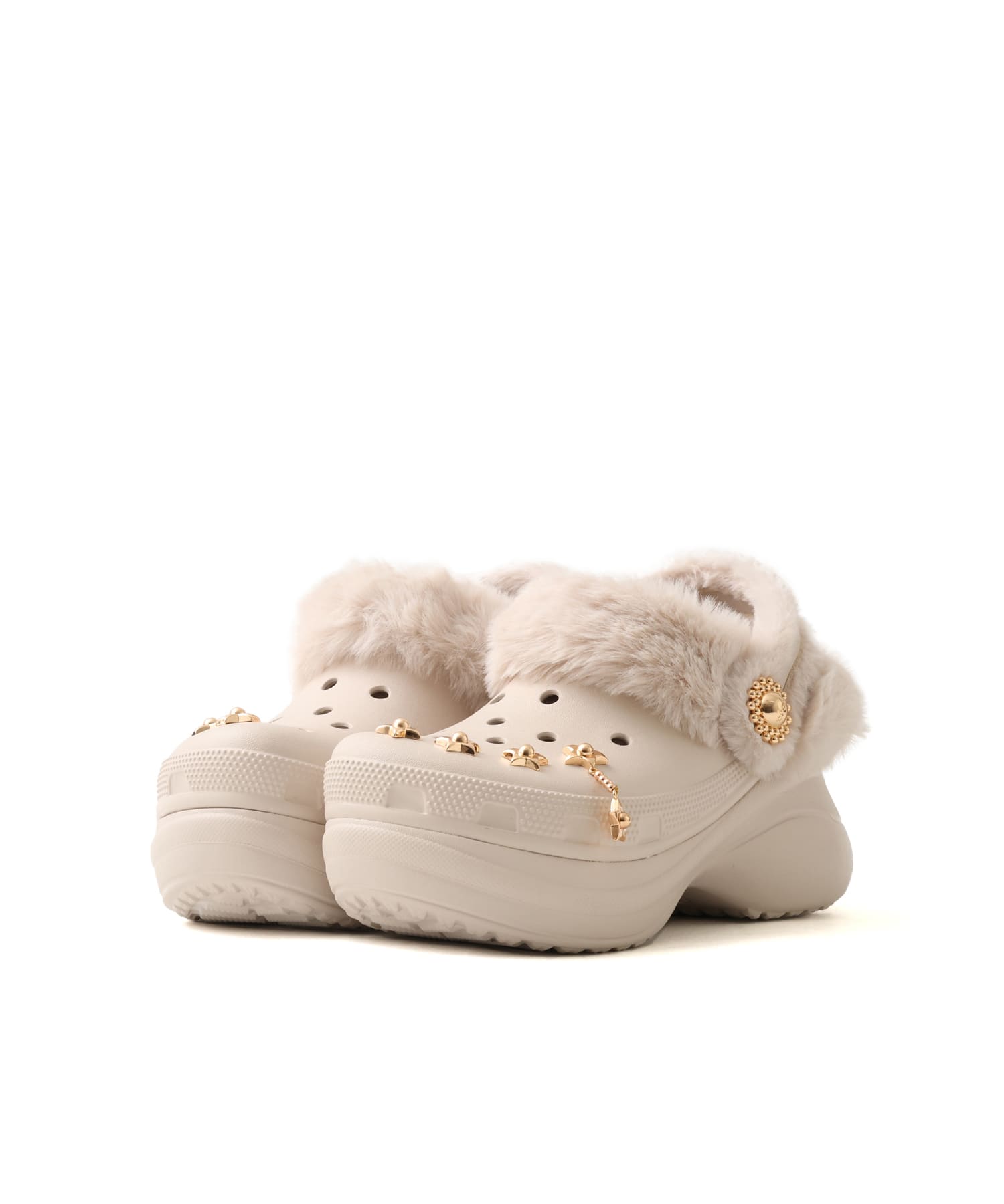 crocs Bae Lined Metal Minis Clog Cocoa Creamの画像