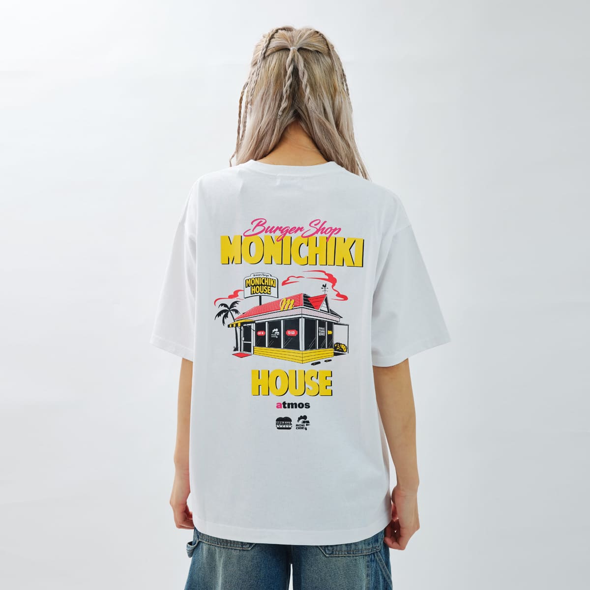 atmos pink x MONICHIKI HOUSE Address T-Shirt WHITEの画像