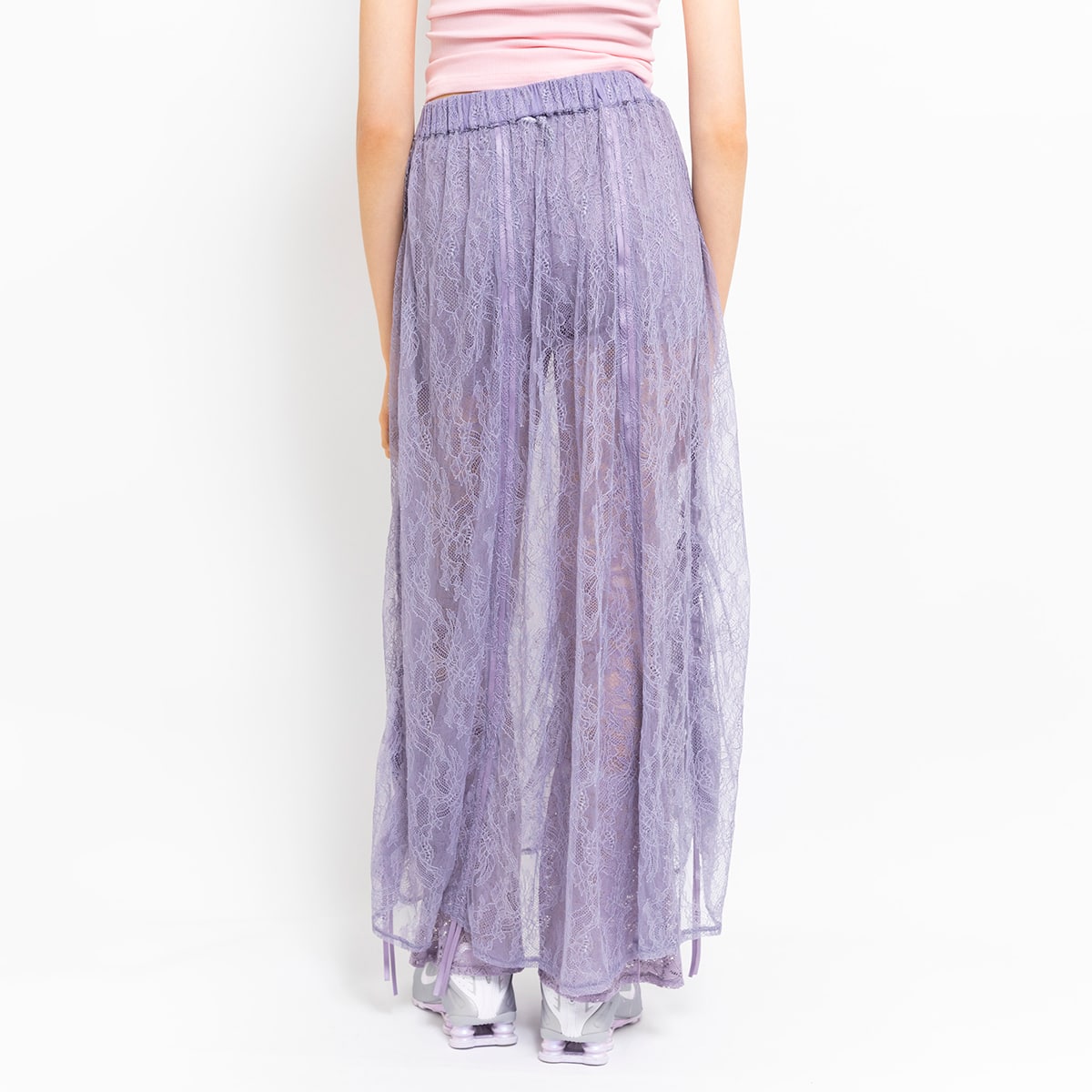 ANNA SUI NYC ボタニカルモチーフ レース ドロスト ドレープスカート PURPLEの画像