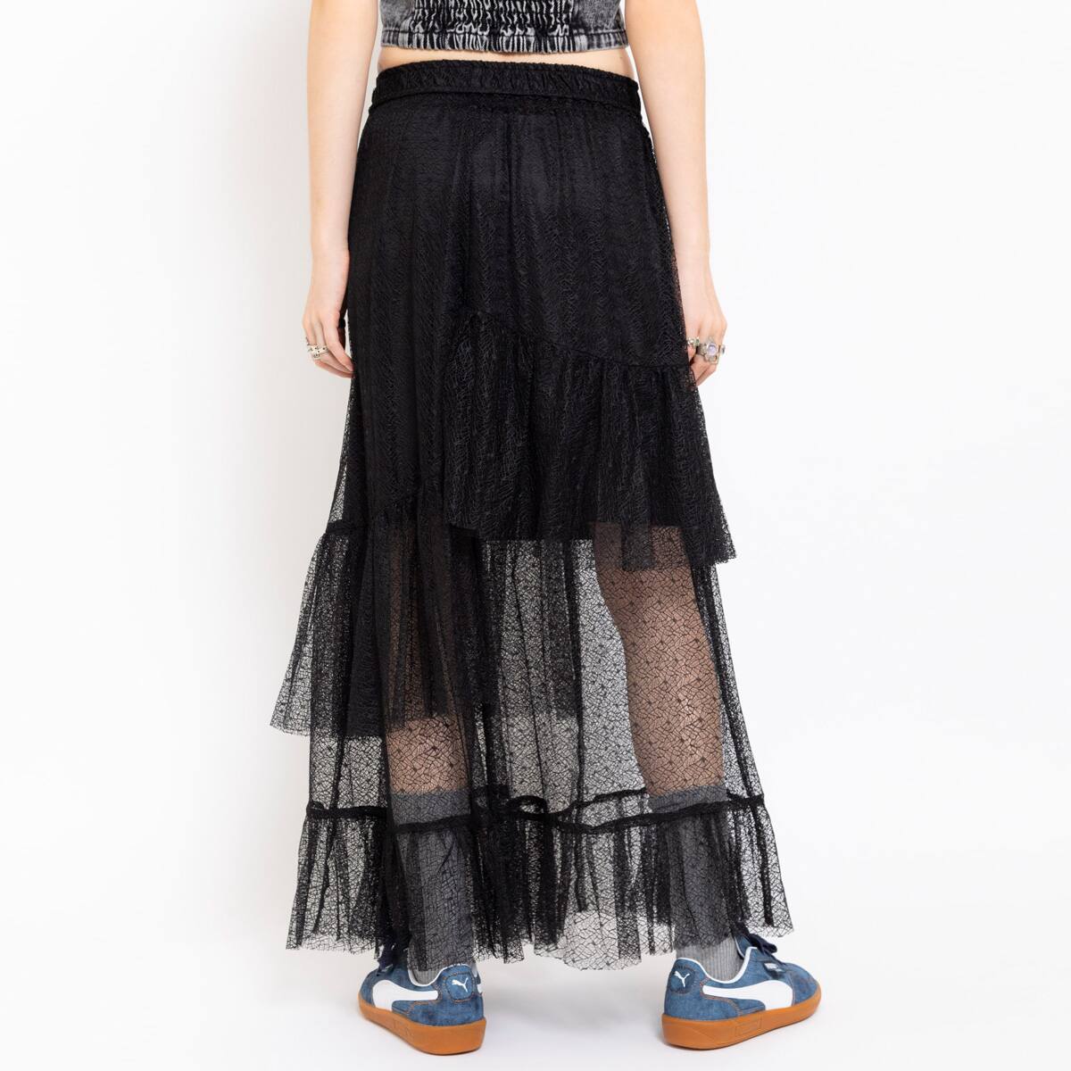atmos pink Lace Flare Tiered Skirt BLACK の画像