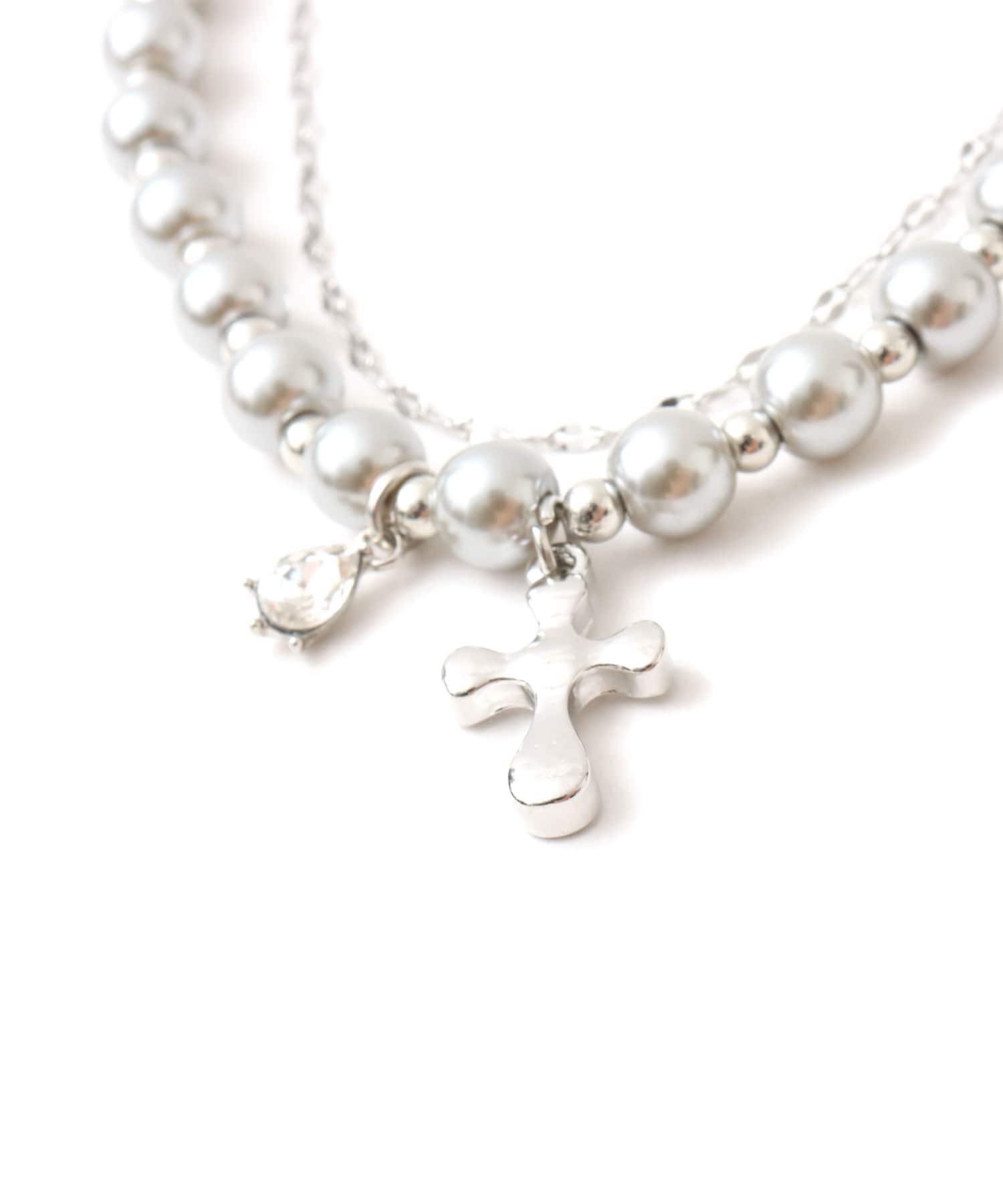 atmos pink Cross Motif Pearl Layer Necklace SILVERの画像