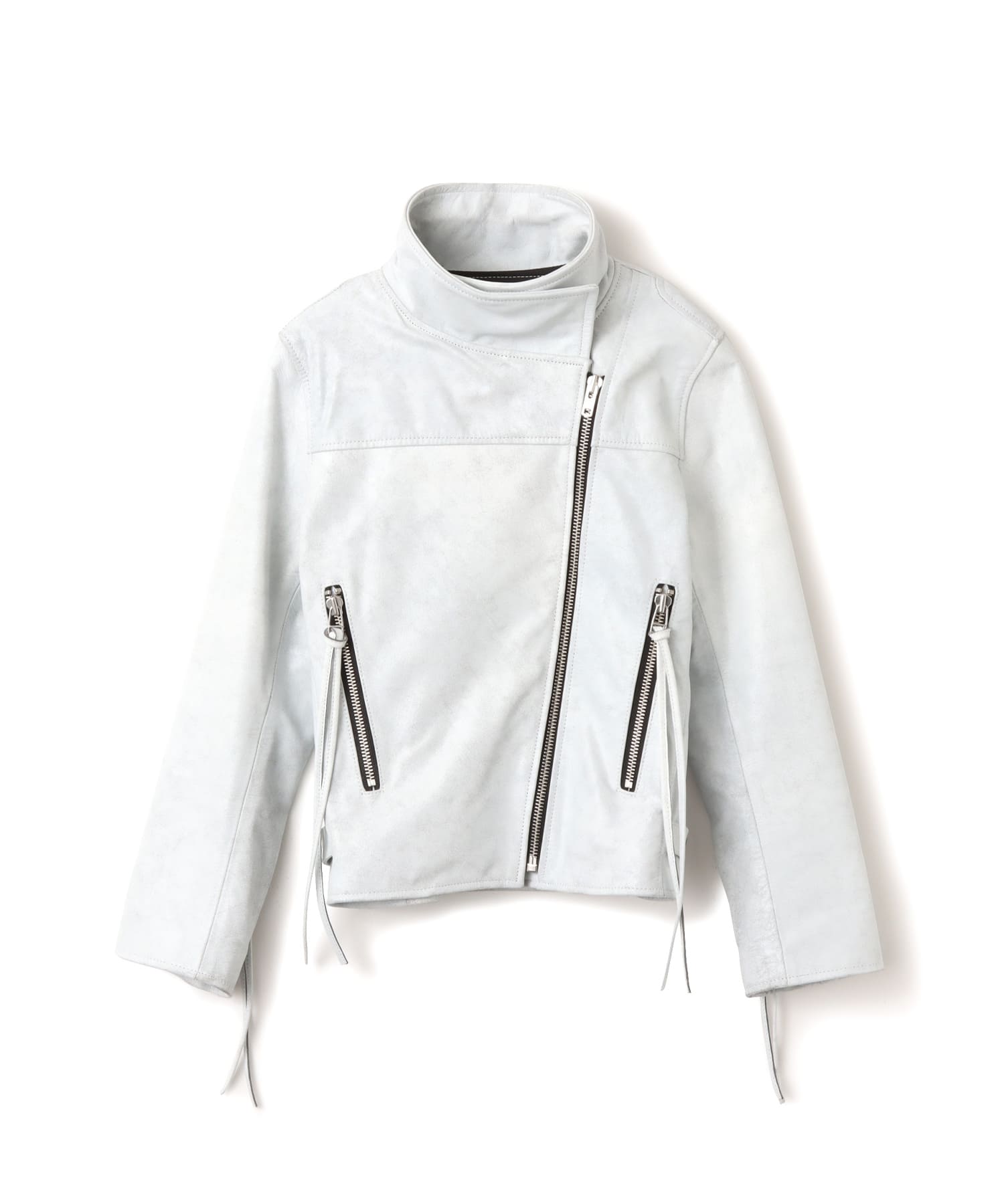 atmos pink Distressed Leather Jacket WHITEの画像