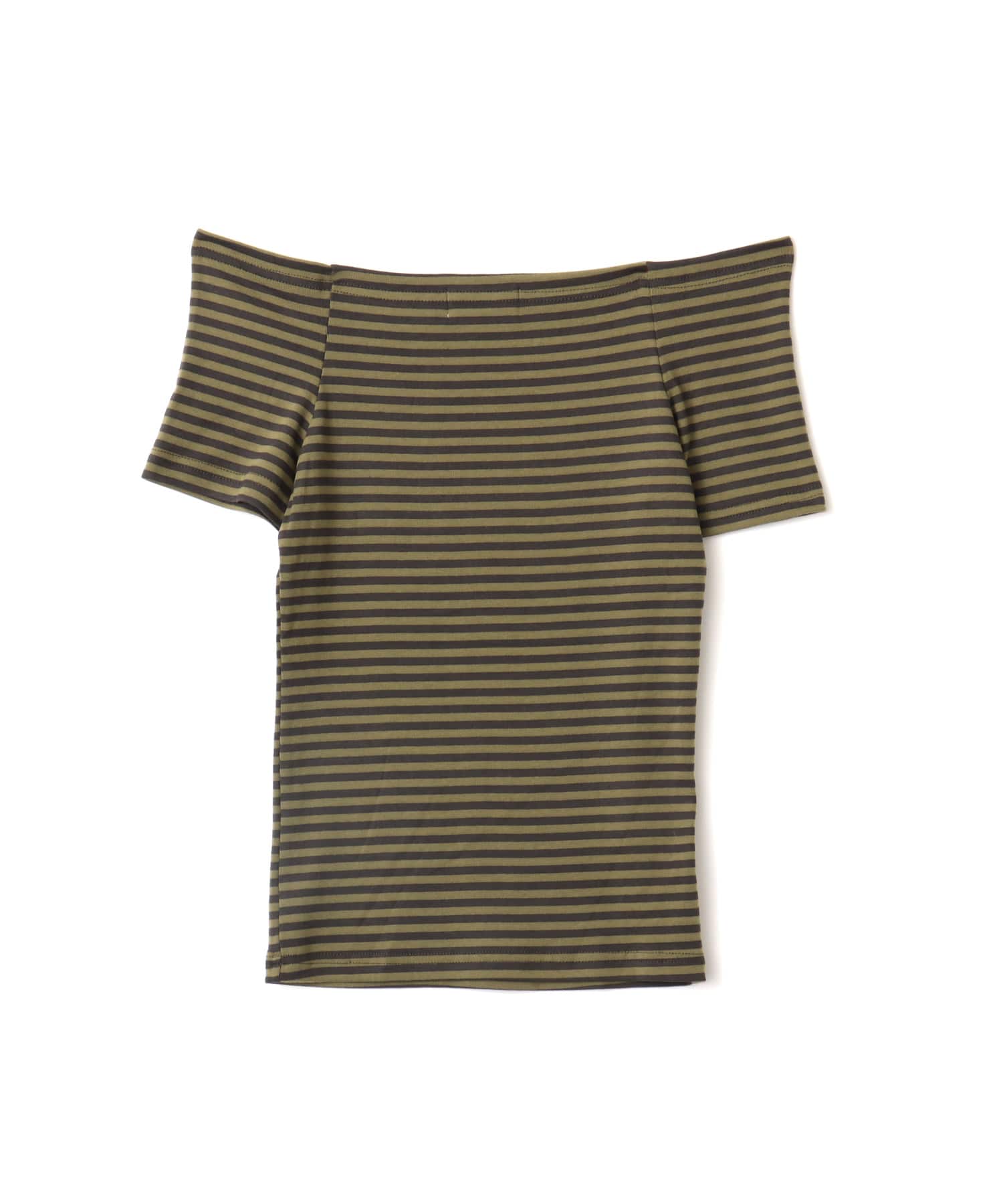 atmos pink Border Off-Shoulder T-shirt KHAKIの画像