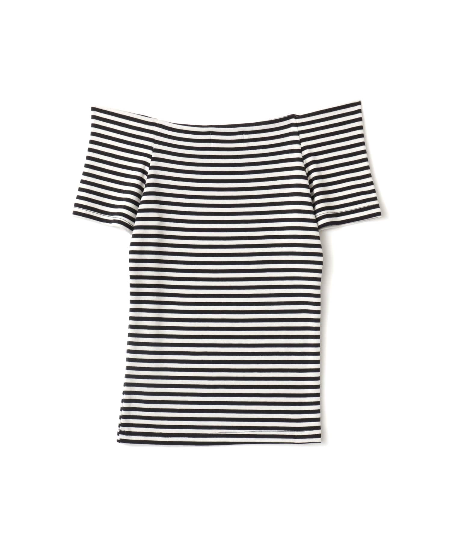 atmos pink Border Off-Shoulder T-shirt WHITEの画像