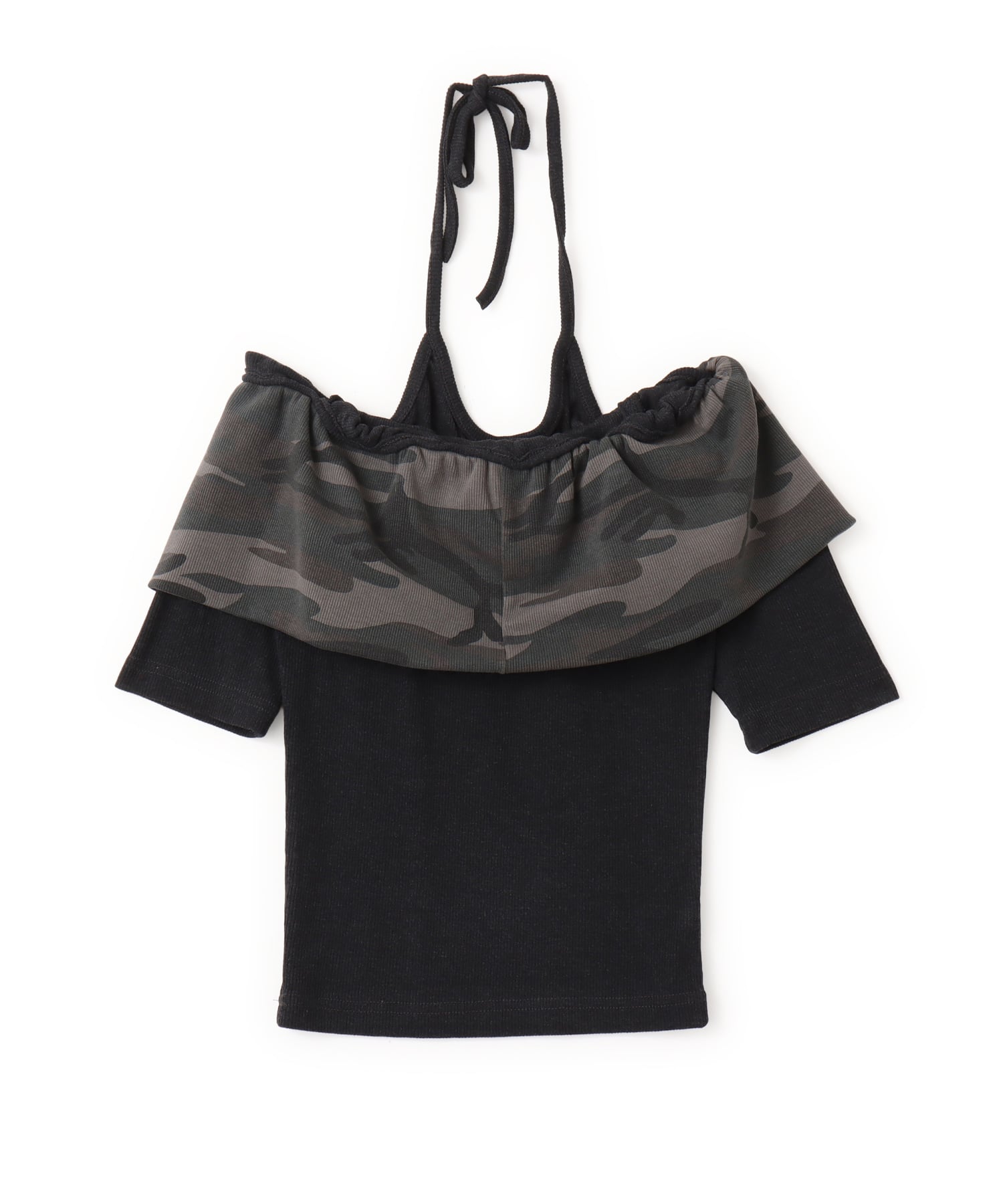 atmos pink Layered Camouflage Off-Shoulder Top BLACKの画像