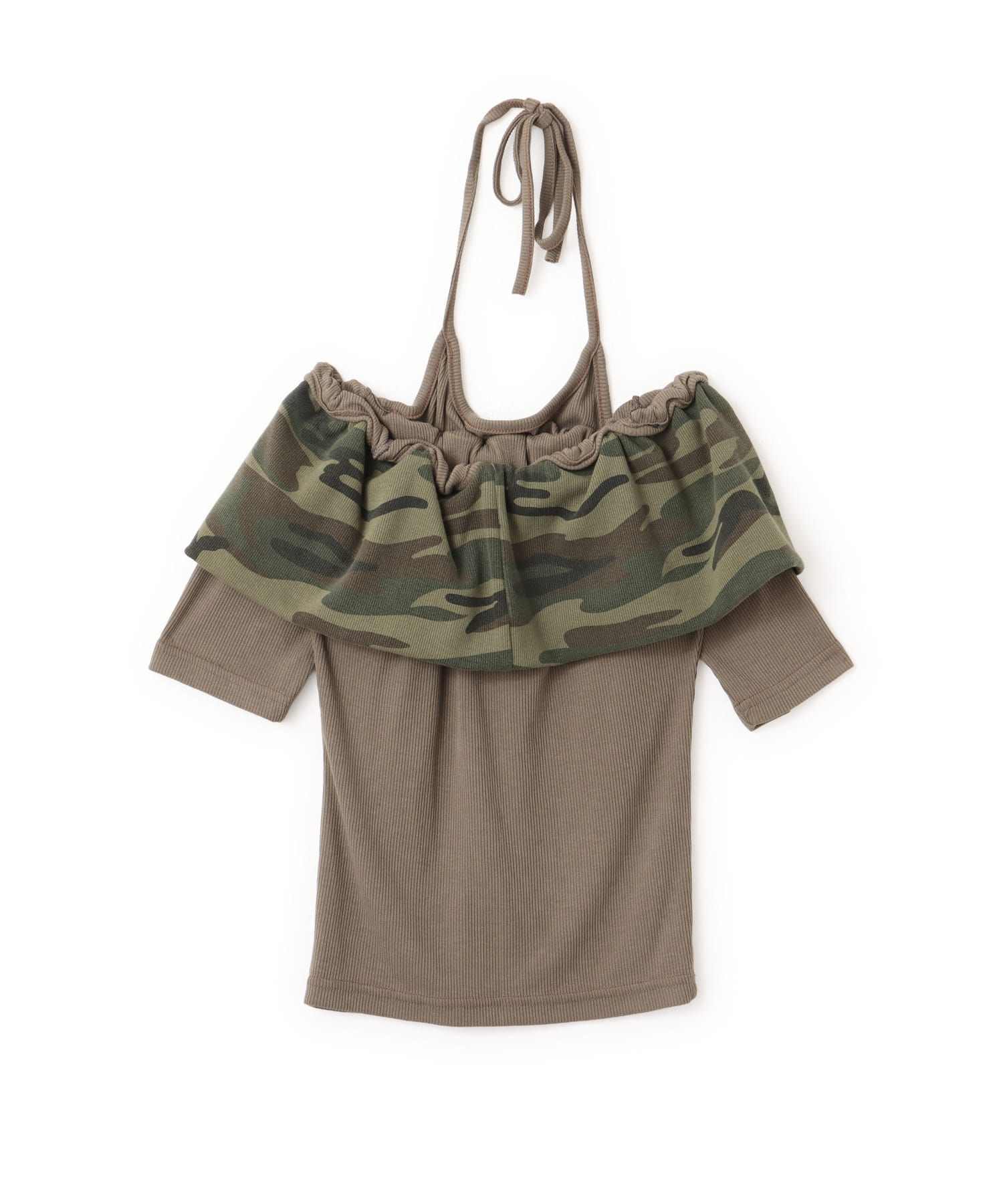 atmos pink Layered Camouflage Off-Shoulder Top KHAKIの画像