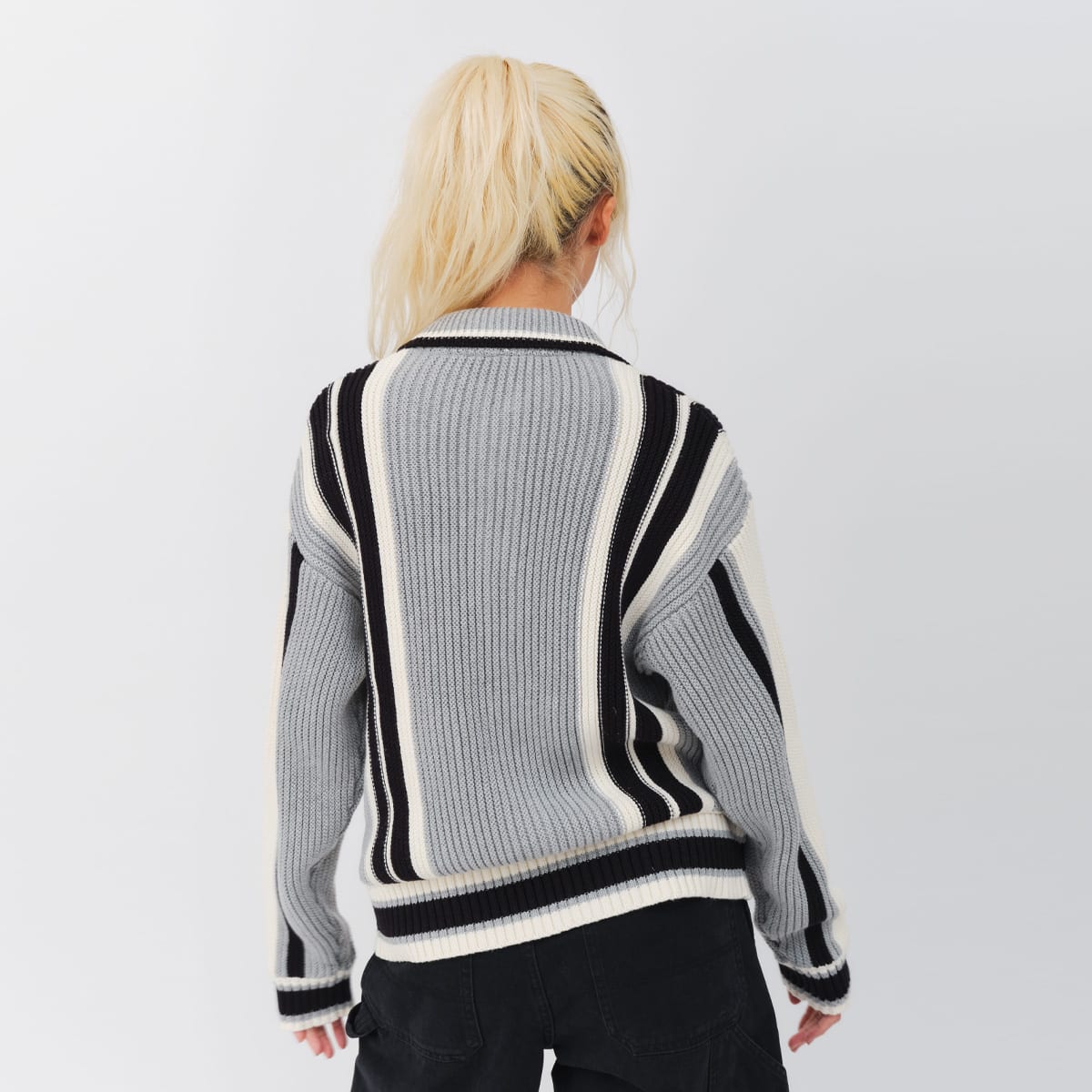 atmos pink Stripe Knit Cardigan GRAYの画像