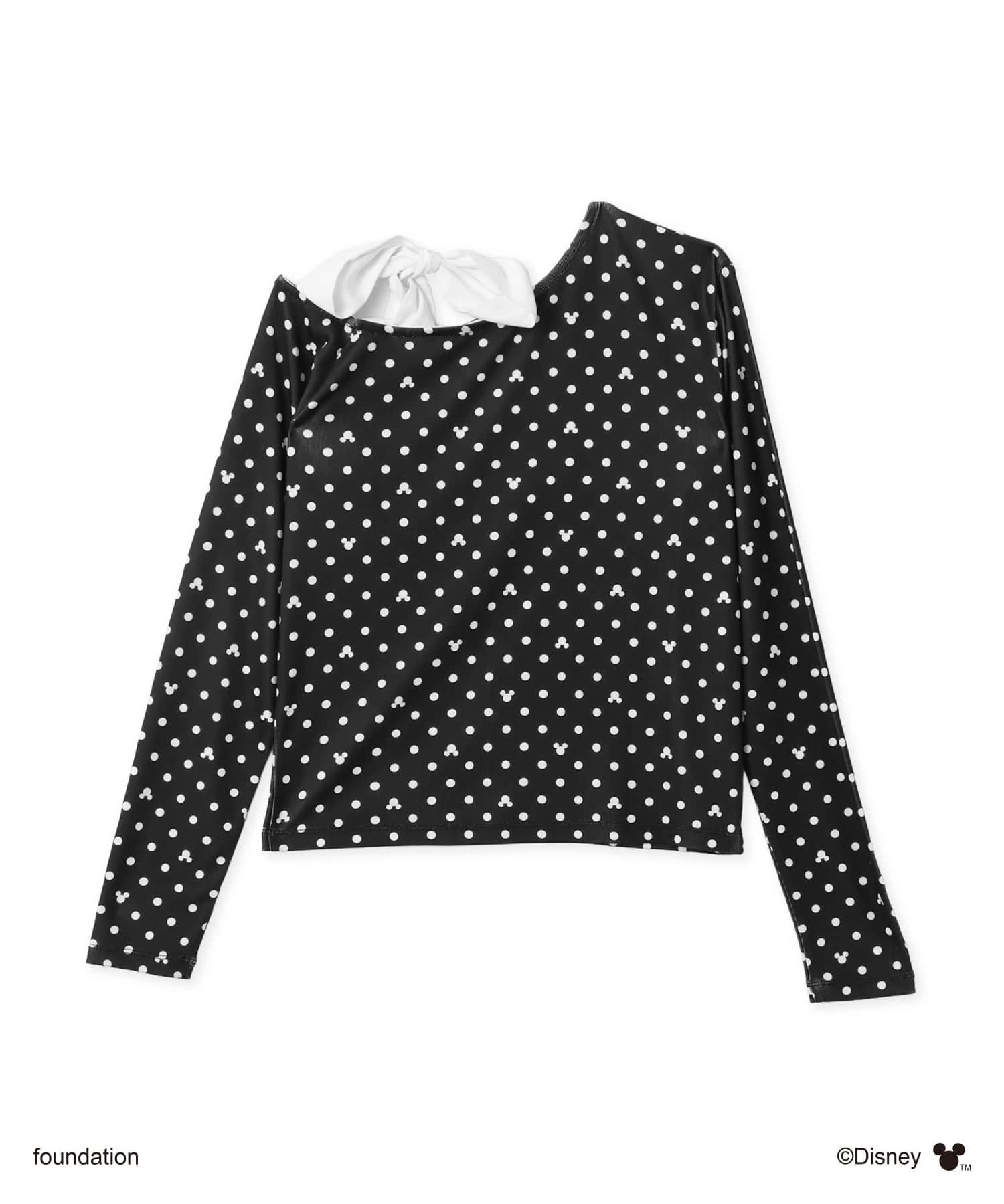 MICKEY & MINNIE / atmos pink Off-shoulder Ribbon Long Sleeves T-shirt BLACKの画像