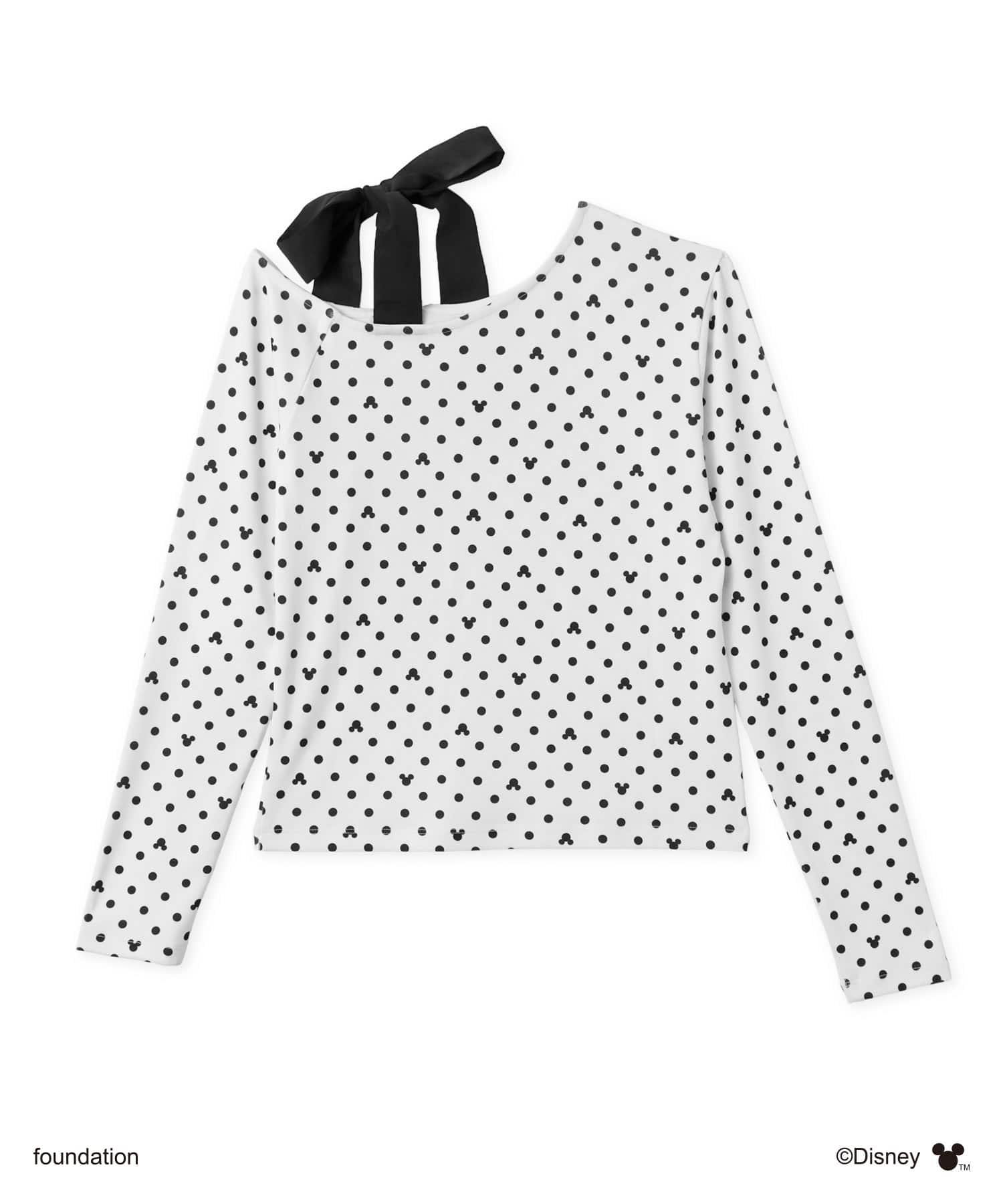 MICKEY & MINNIE / atmos pink Off-shoulder Ribbon Long Sleeves T-shirt WHITEの画像