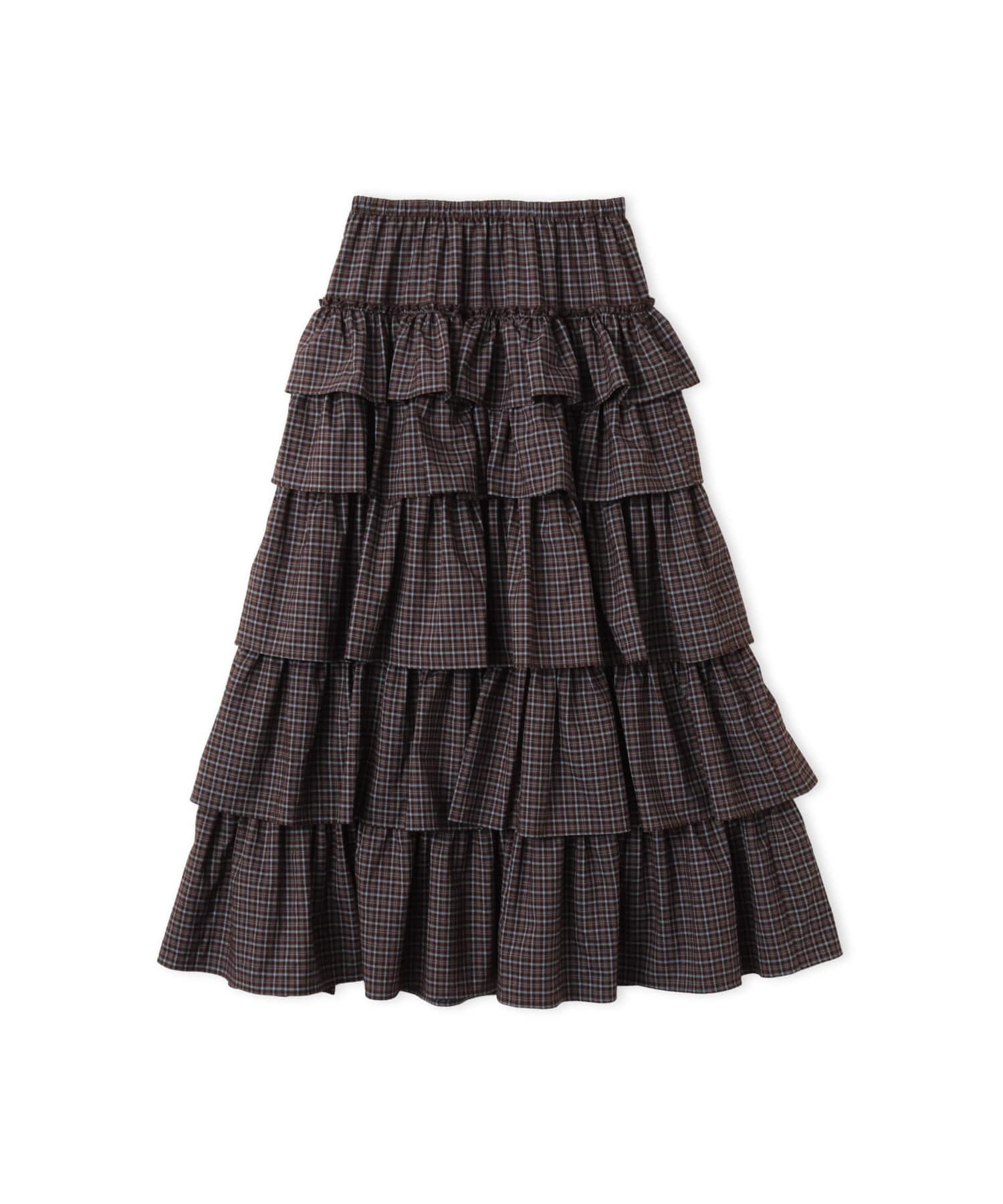 atmos pink Plaid Tiered Skirt BROWNの画像
