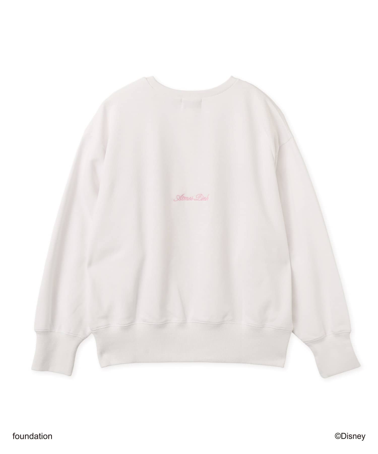 MICKEY & MINNIE / atmos pink Big Face Vintage Like Sweatshirt WHITEの画像