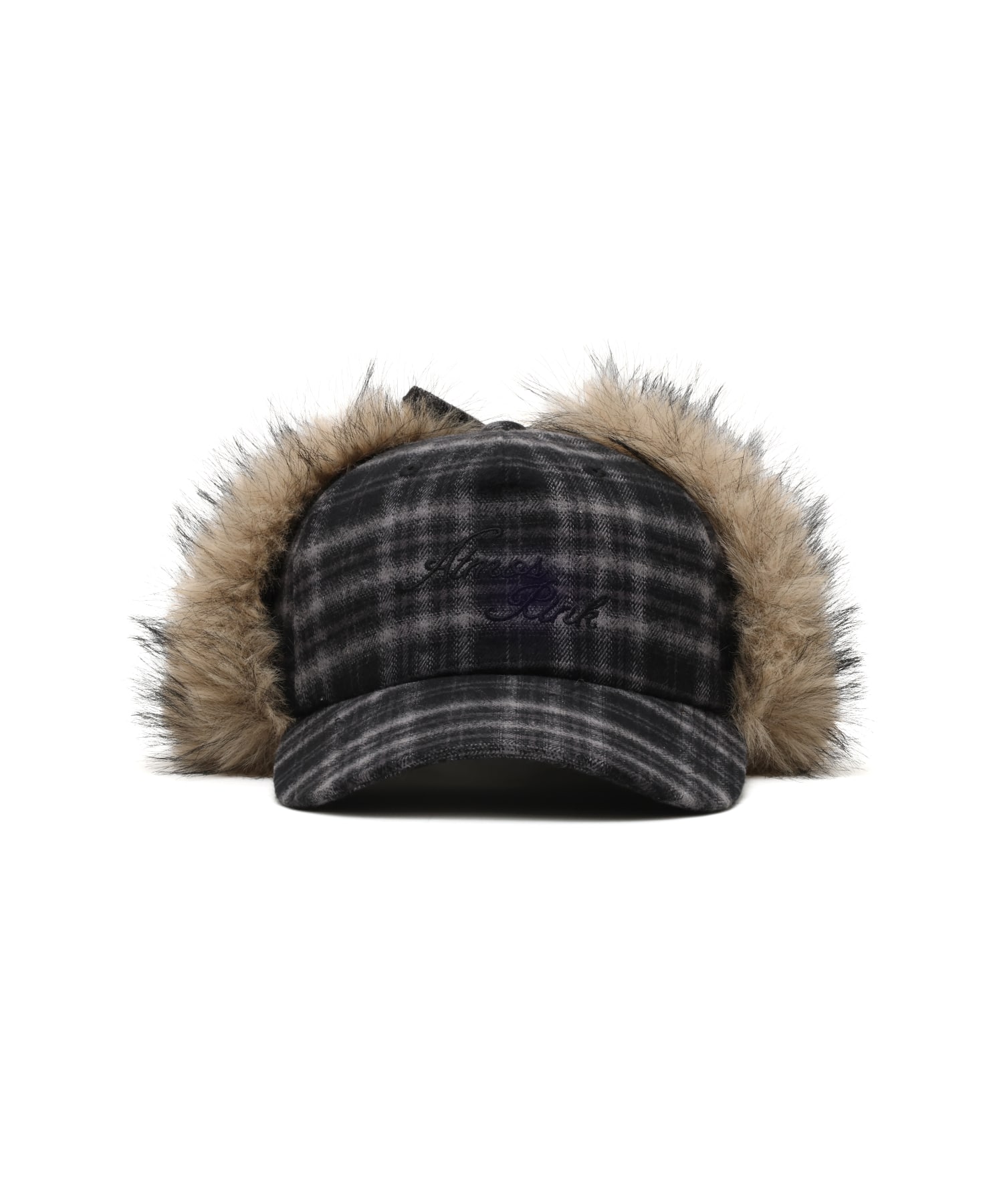 atmos pink Check Pattern Faux Fur Cap BLACKの画像