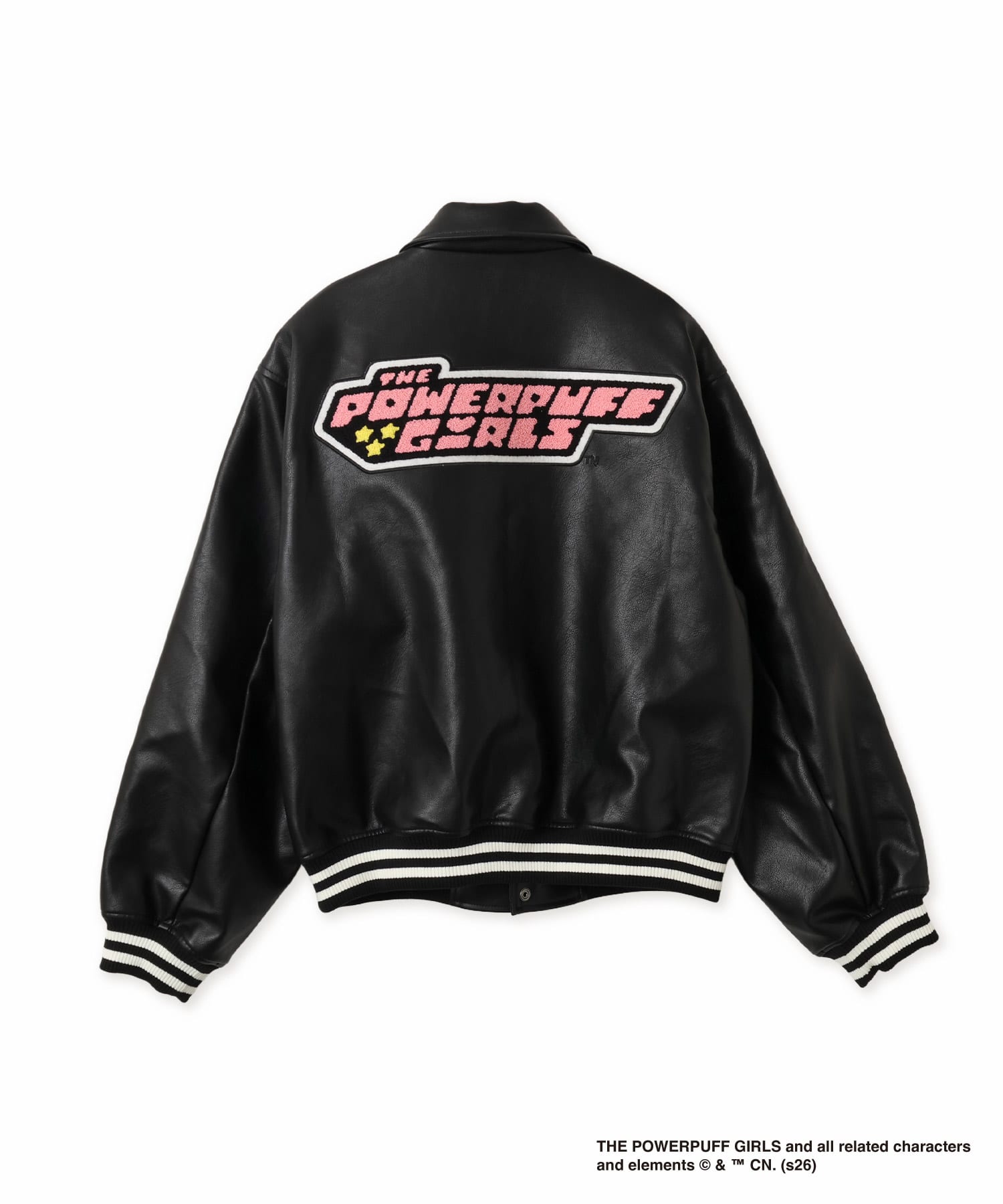 The Powerpuff Girls x atmos pink Faux Leather Jacket BLACKの画像