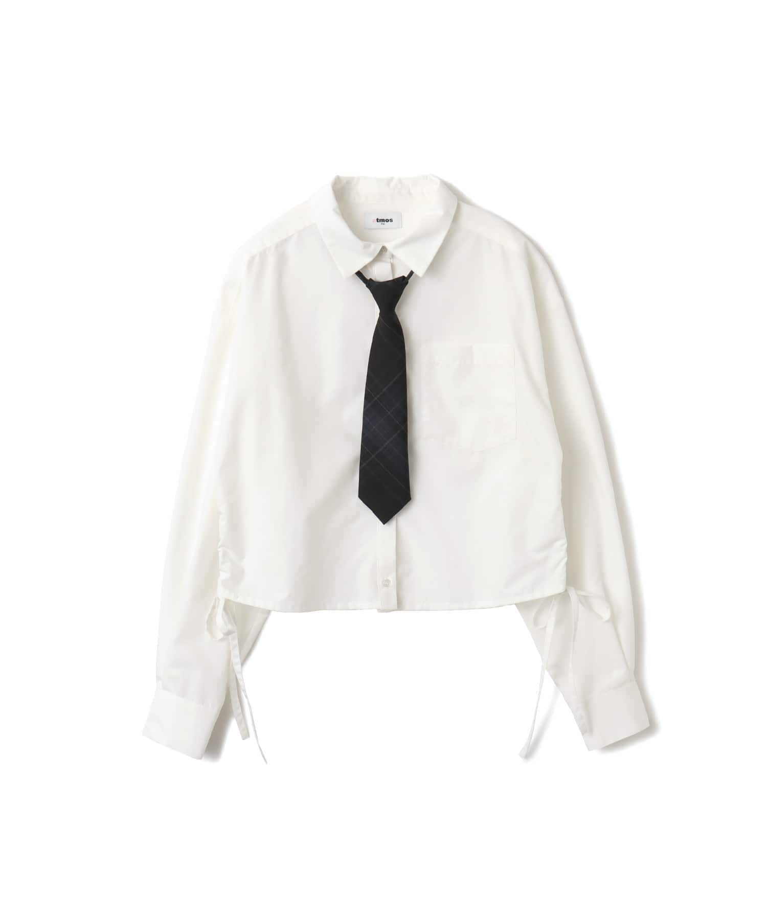 atmos pink Shirring Cropped Shirt WHITEの画像