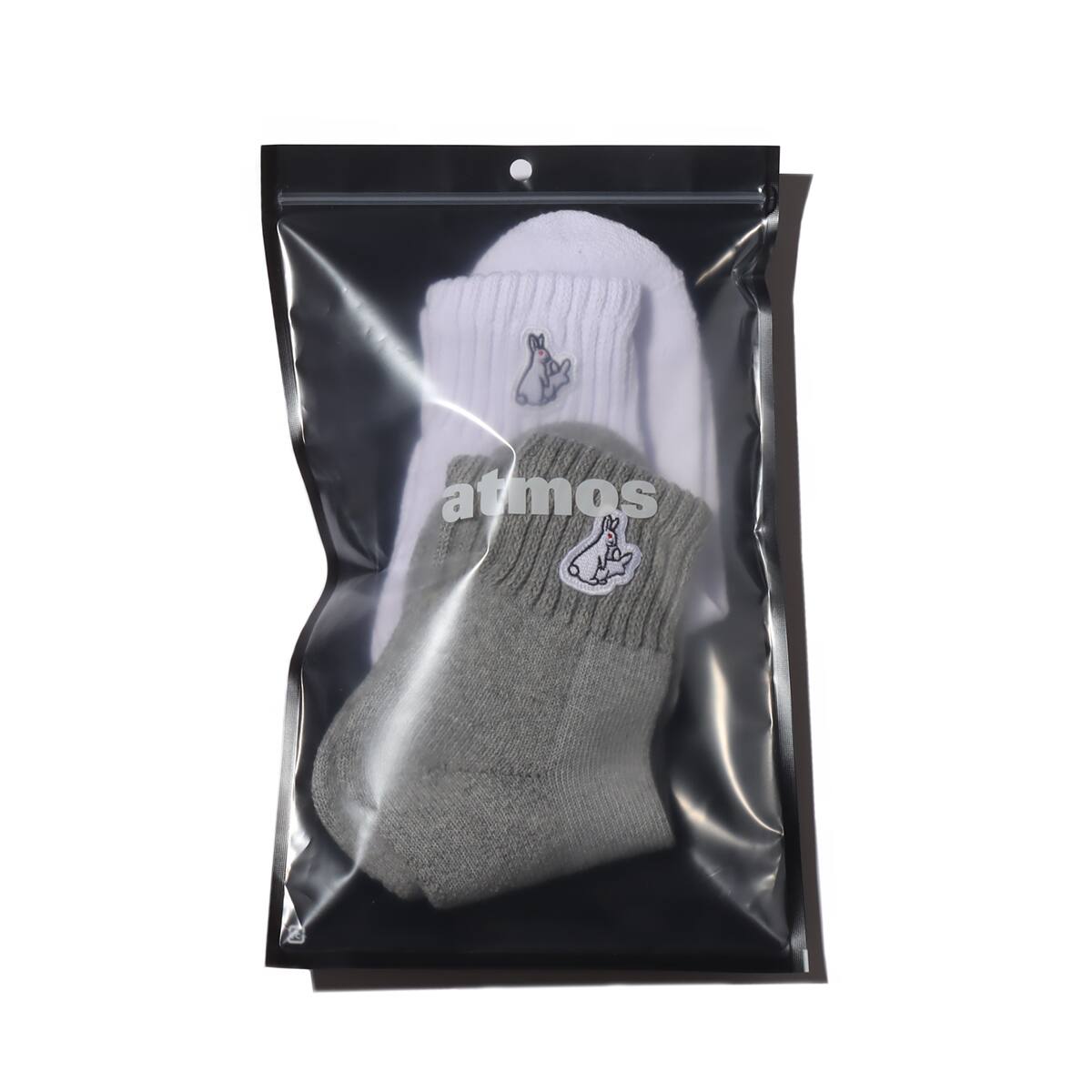 FR2 x atmos RABBIT LOGO QUARTER SOCKS 2P WHITE/GRAY