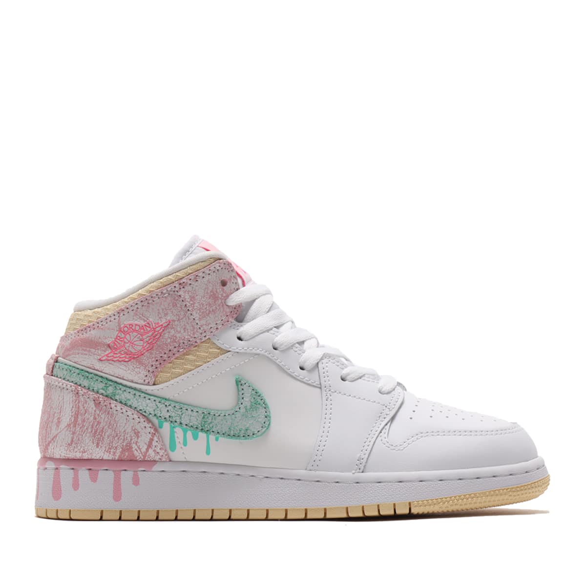 JORDAN BRAND AIR JORDAN 1 MID SE (GS) WHITE/GREEN GLOW-ARCTIC PUNCH 21SP-Iの画像