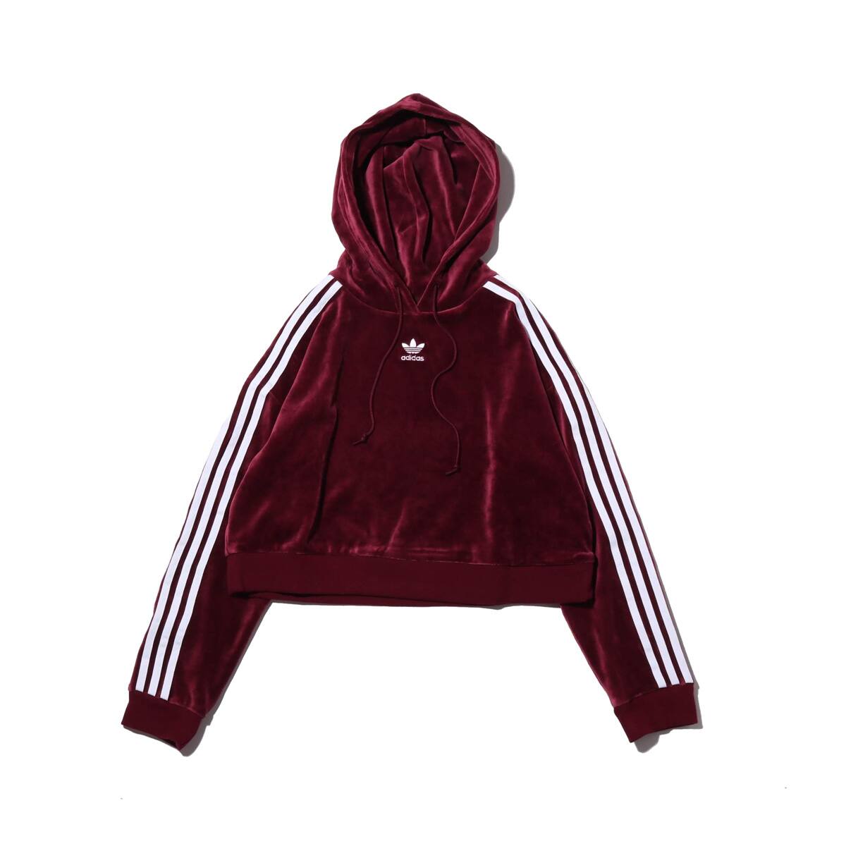 adidas originals maroon velour cropped hoodie