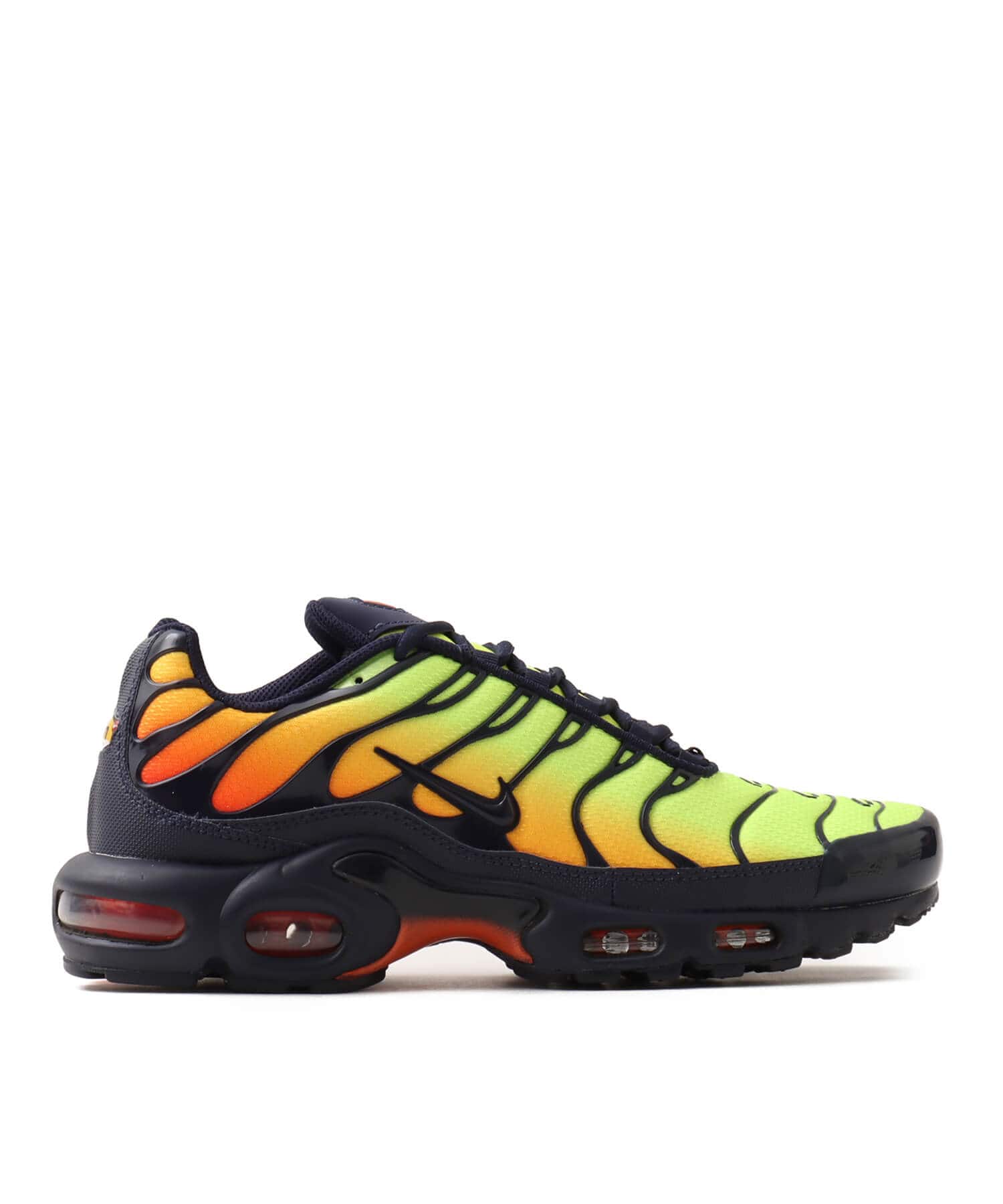 NIKE AIR MAX PLUS LEMON VENOM/BLACKENED BLUE-HYPER CRIMSONの画像