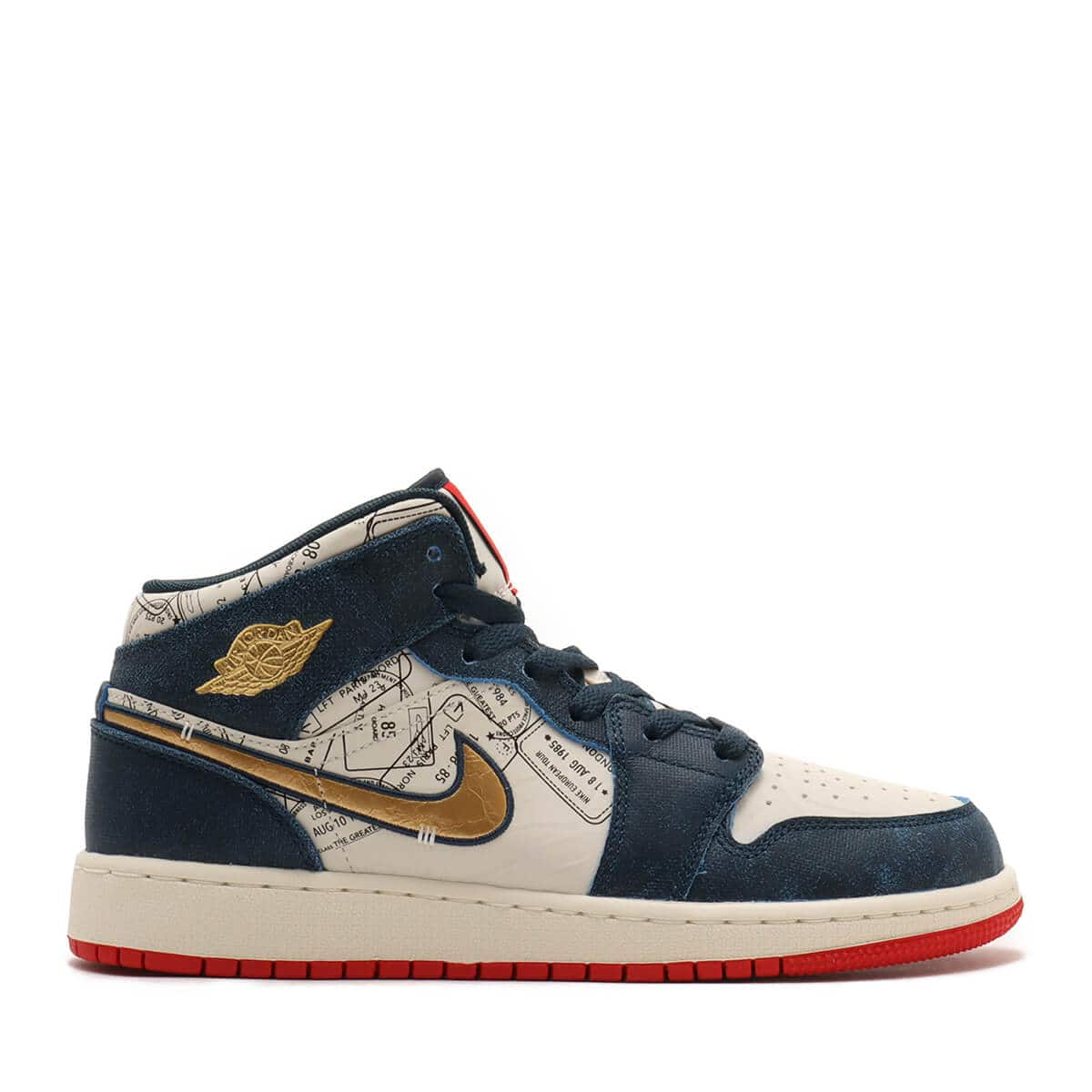 JORDAN BRAND AIR JORDAN 1 MID SE (GS) ARMORY NAVY/METALLIC GOLD-PALE IVORY  24SP-I