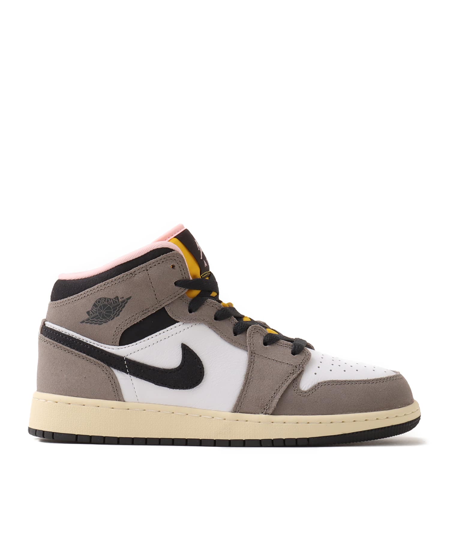 JORDAN BRAND AIR JORDAN 1 MID SE (GS) WHITE/OIL GREY-CAVE STONE-DARK SULFURの画像