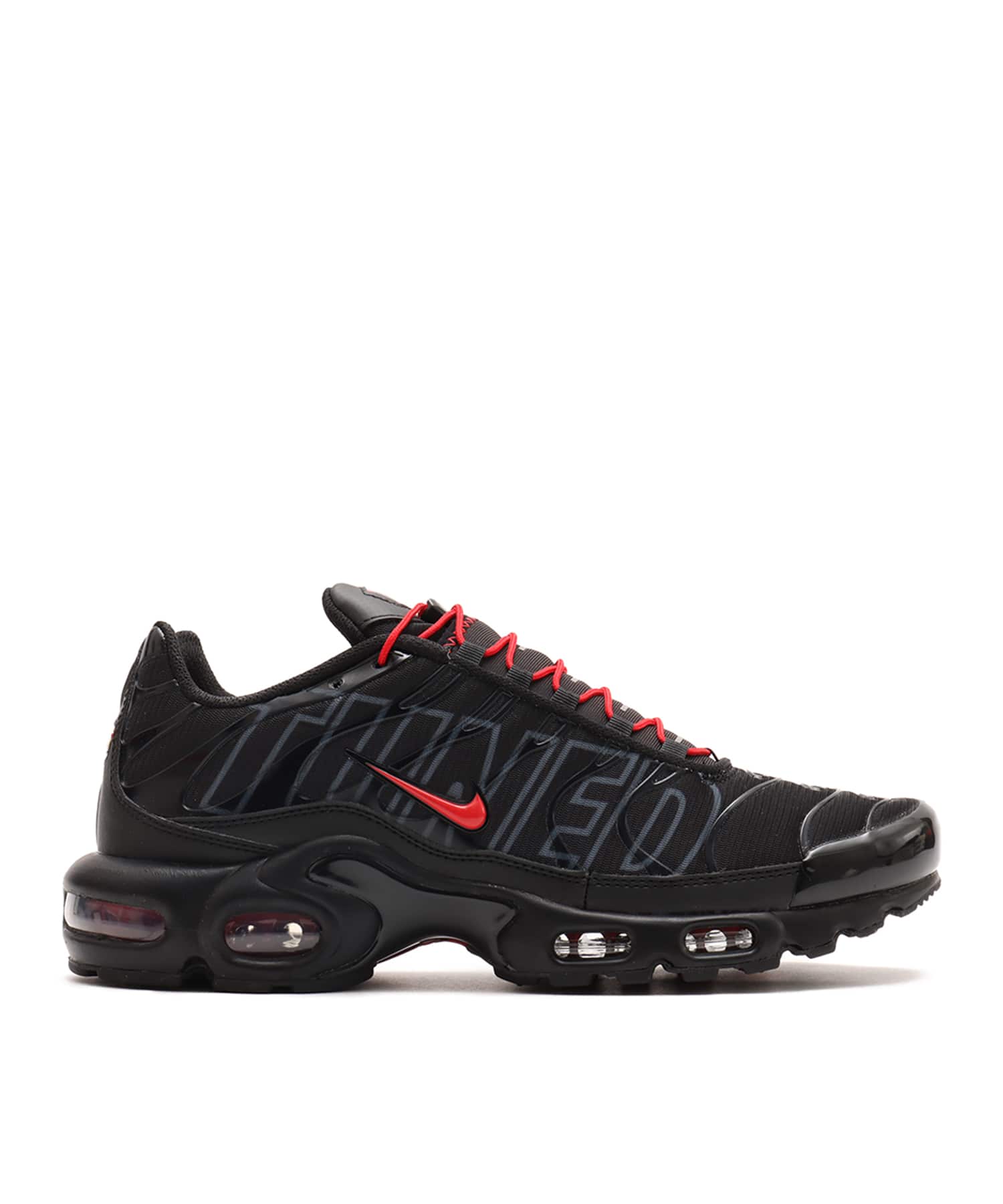 NIKE AIR MAX PLUS BLACK/UNIVERSITY RED-WOLF GREYの画像