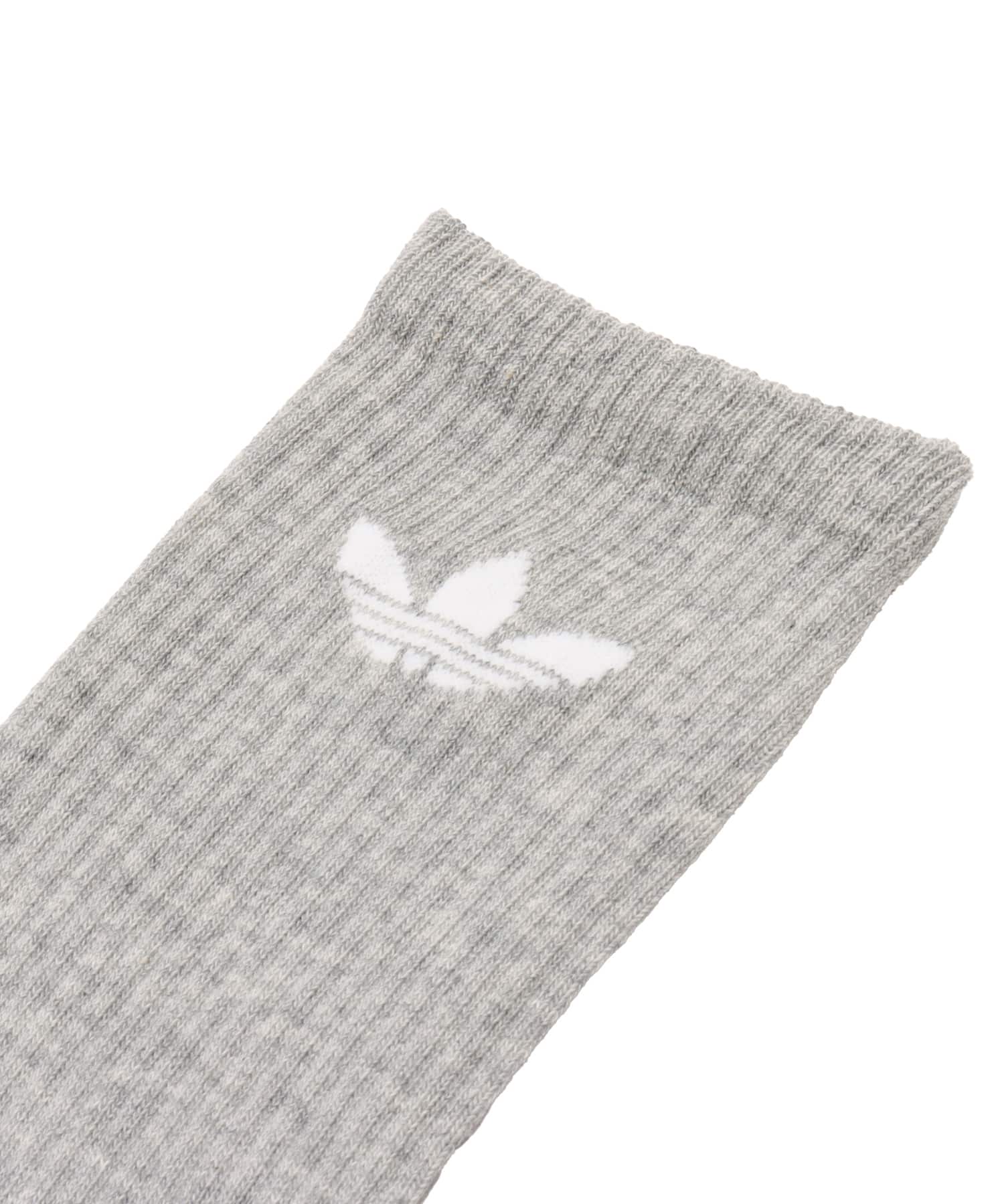 adidas TREFOIL CREW SOCK CUSHION 3 PAIR PACK ホワイト/ミディアムグレーヘザー/ブラックの画像