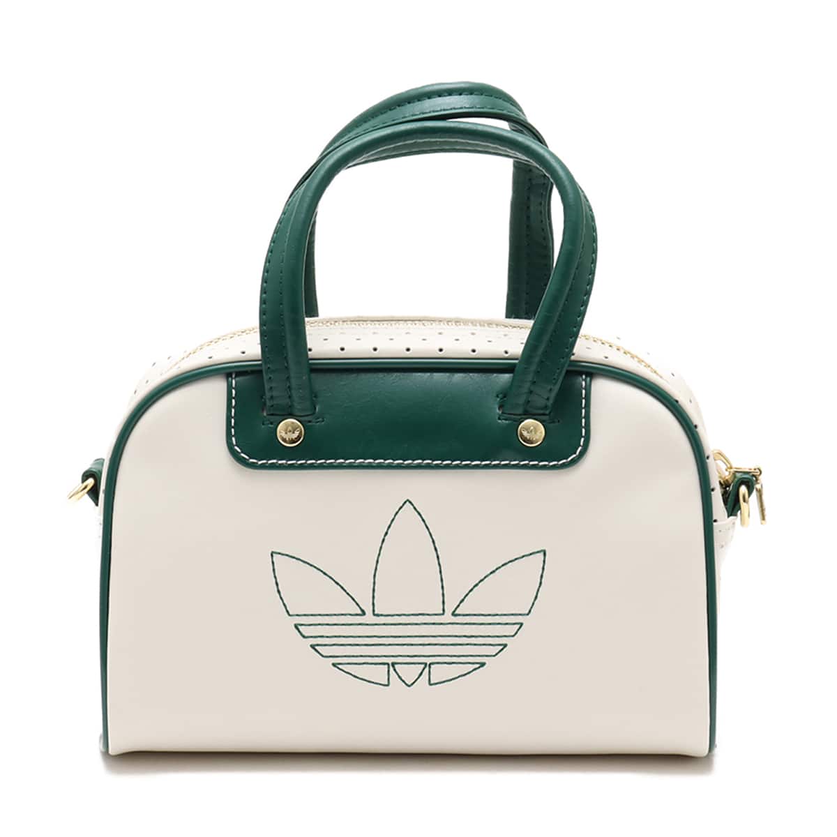 adidas MINI BOWLING BAG オフホワイト/カレッジグリーンの画像