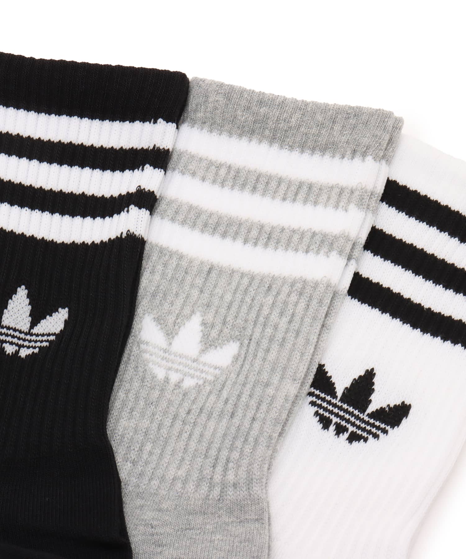 adidas 3-STRIPES CREW SOCKS 3 PAIRS ホワイト/ミディアムグレーヘザー/ブラックの画像