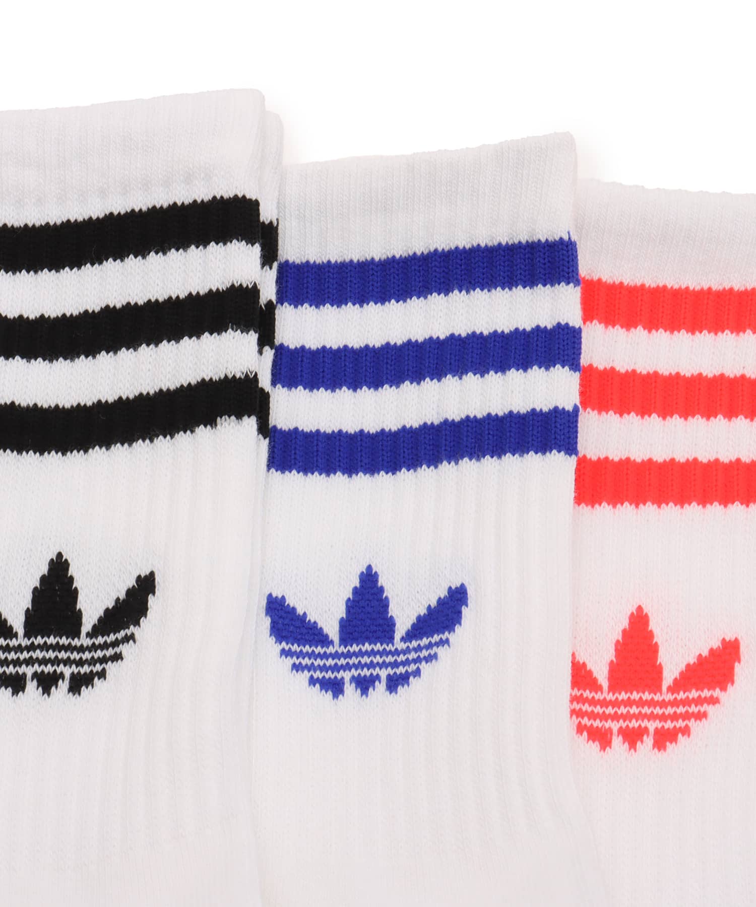 adidas 3-STRIPES CREW SOCKS 3 PAIRS ホワイト/ルシッドレッド/ルシッドブルーの画像
