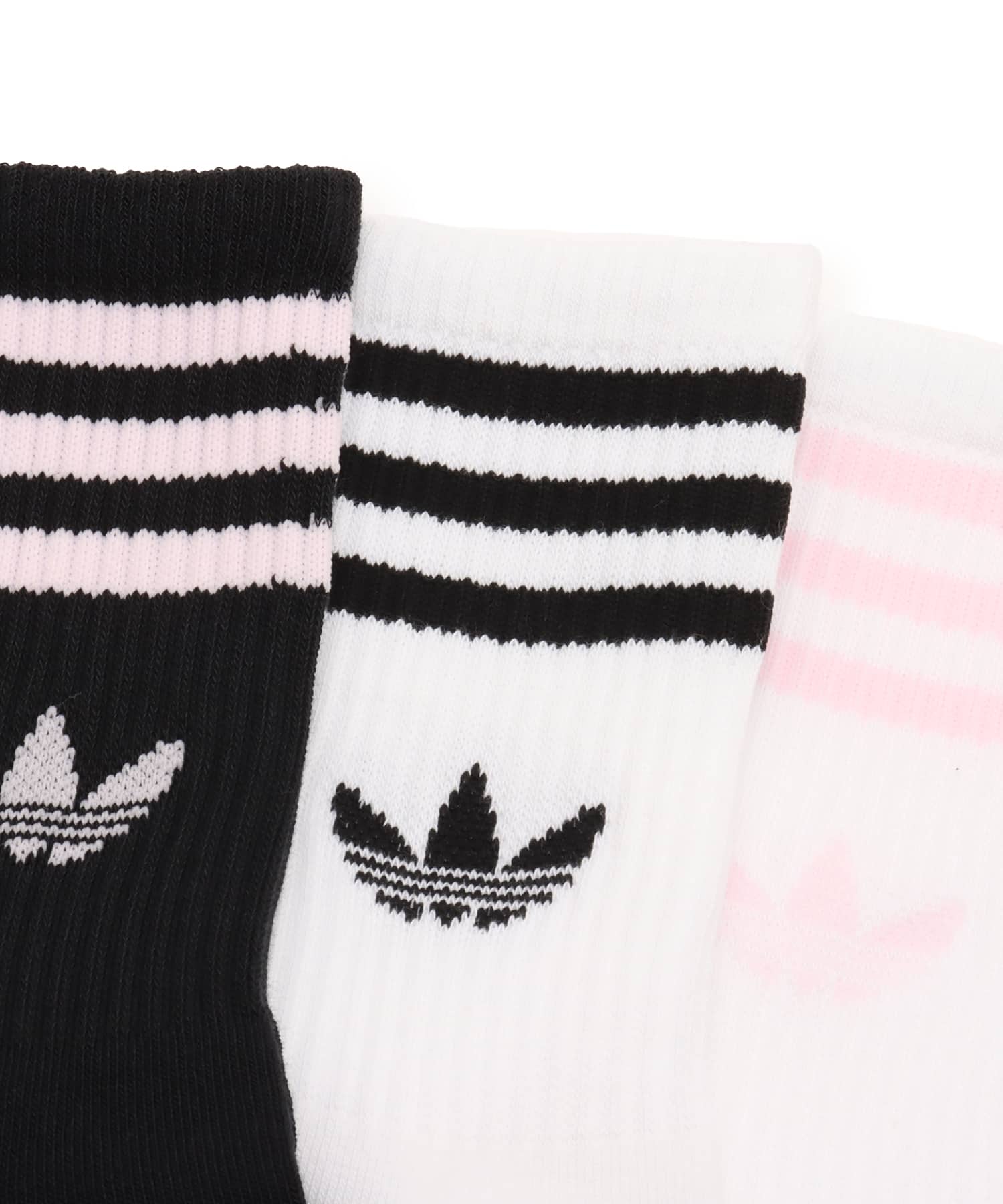 adidas 3-STRIPES CREW SOCKS 3 PAIRS ホワイト/ブラック/クリアピンクの画像