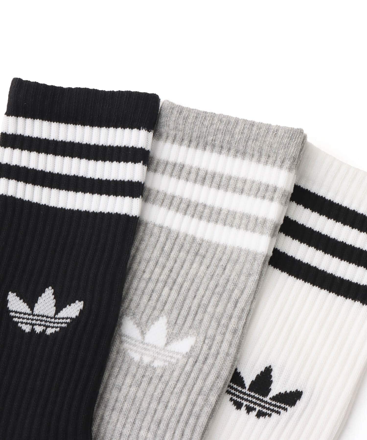 adidas 3 STRIPES HIGH CREW SOCKS 3 PAIRS ホワイト/ミディアムグレーヘザー/ブラックの画像