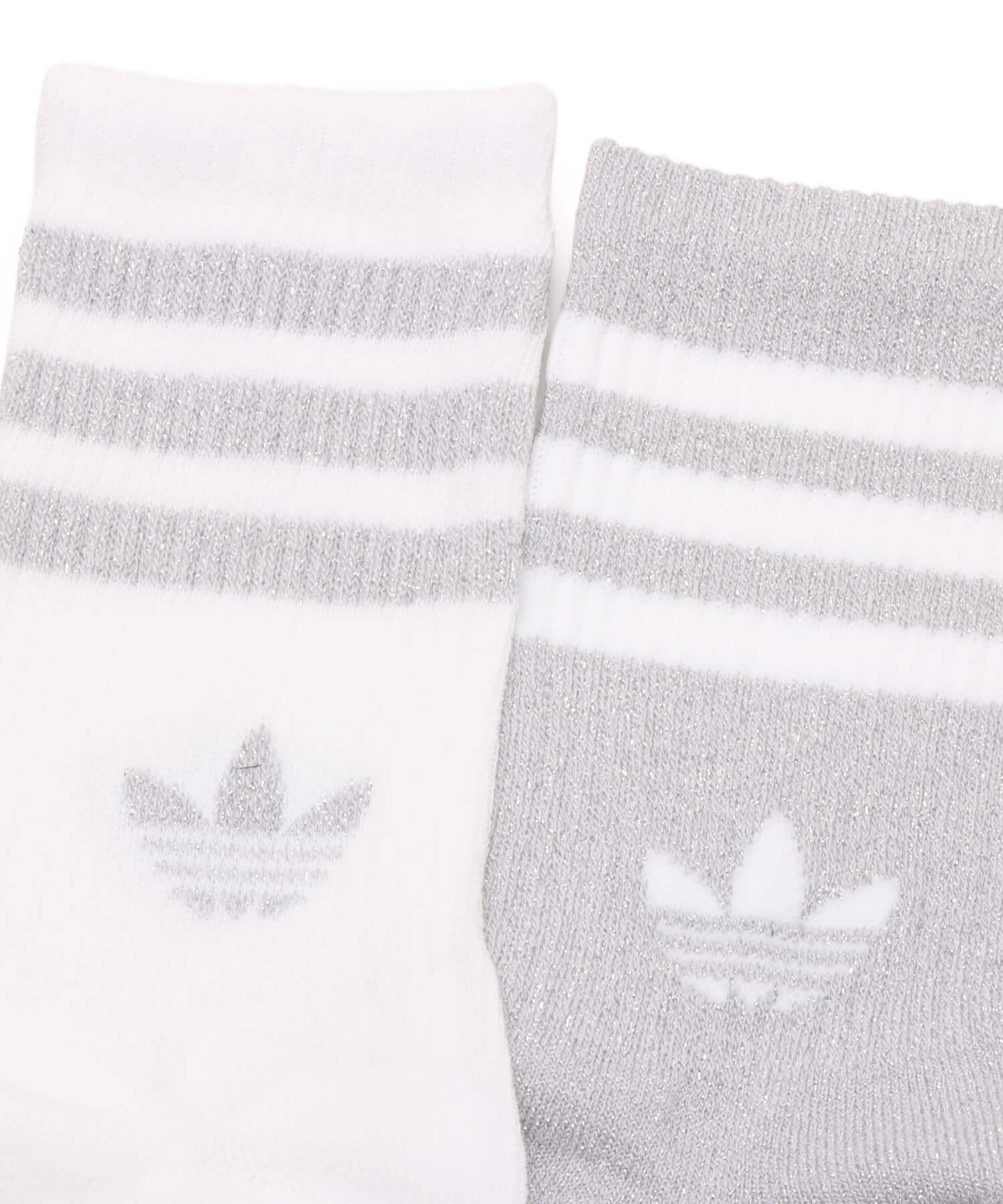 adidas 3 STRIPES GLITTER CREW SOCKS 2 PAIRS シルバーメタリック/ホワイトの画像