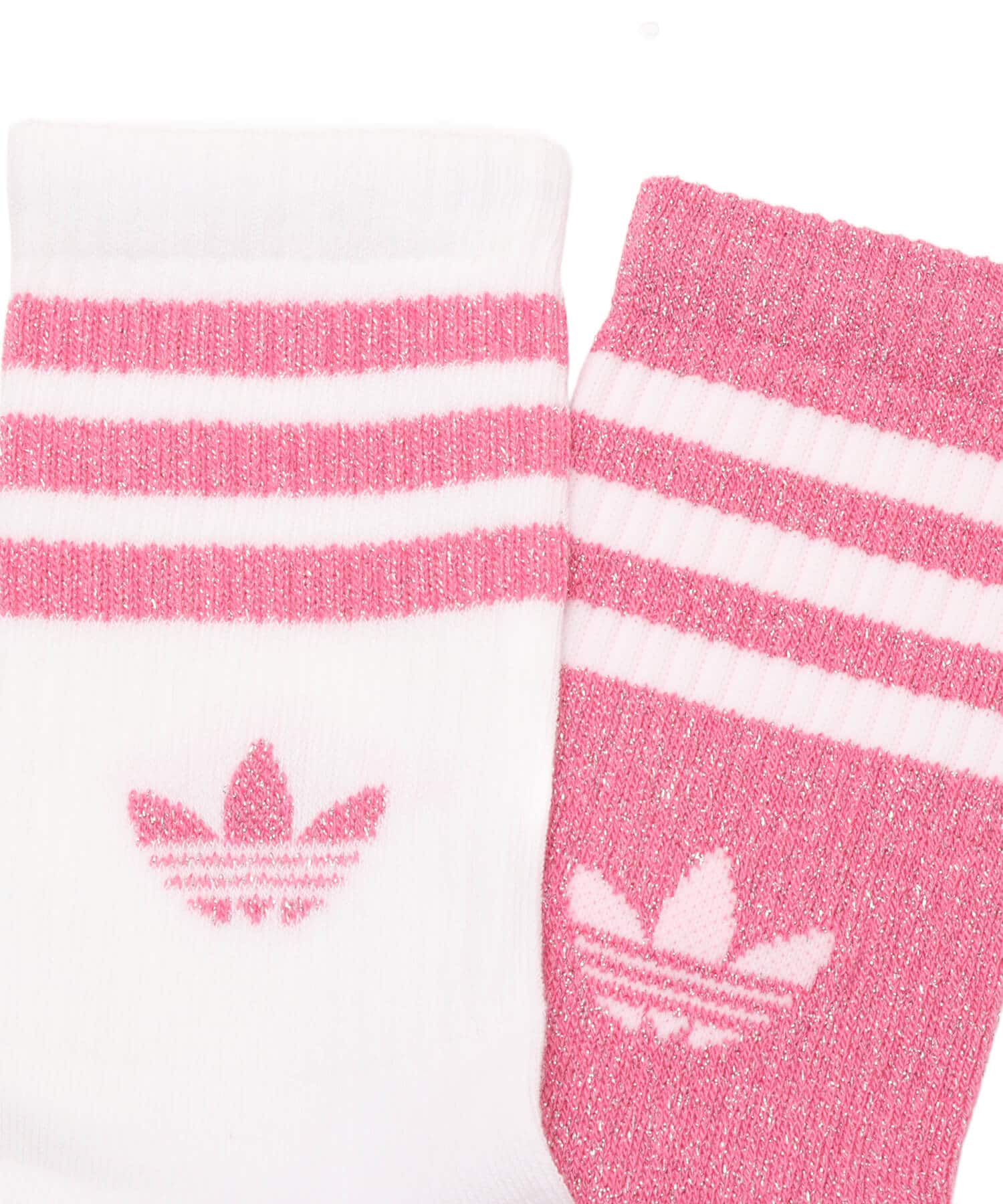 adidas 3 STRIPES GLITTER CREW SOCKS 2 PAIRS ピンクフュージョン/ホワイトの画像
