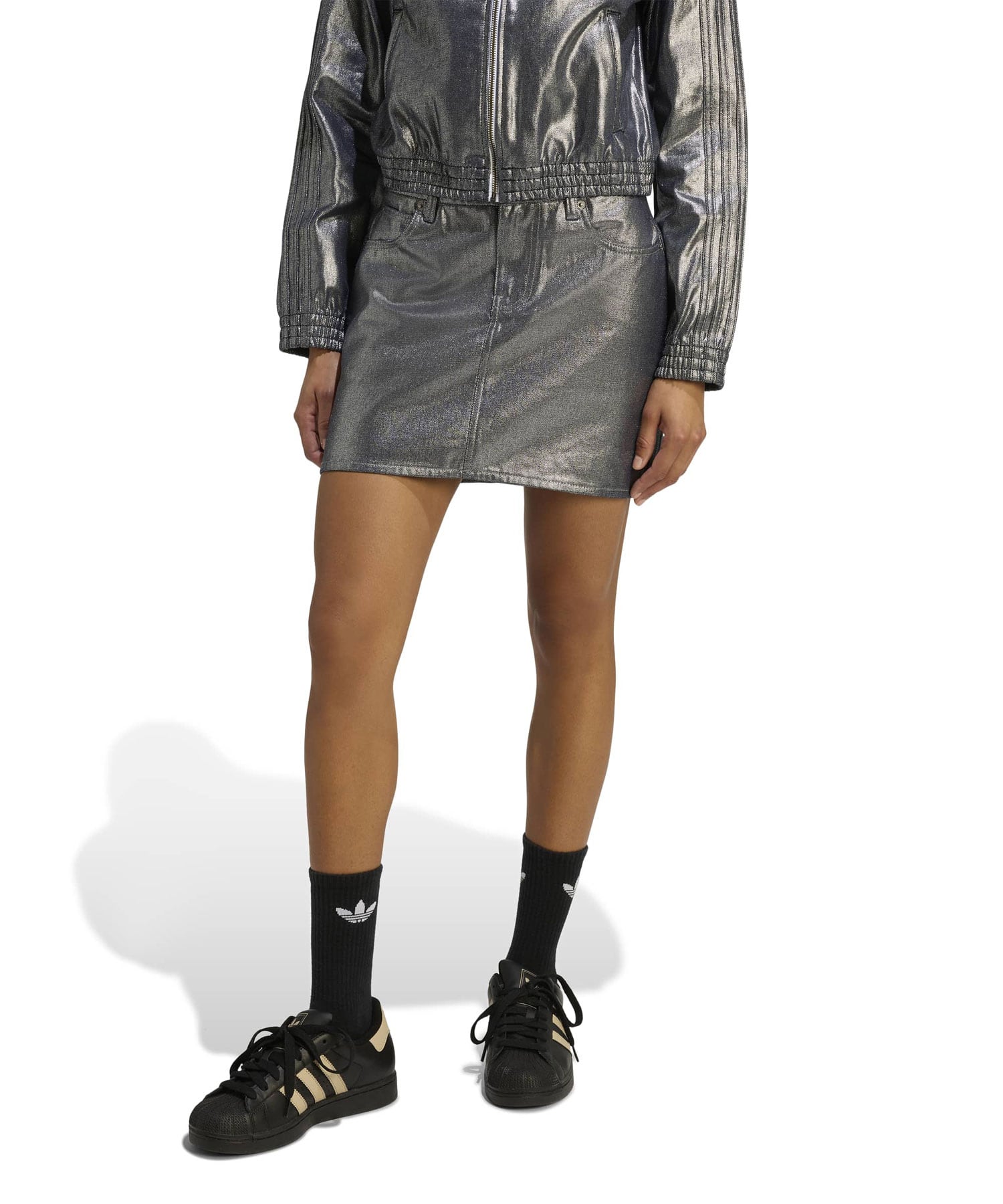 adidas 3 STRIPES SKIRT DENIM シルバーメタリックの画像