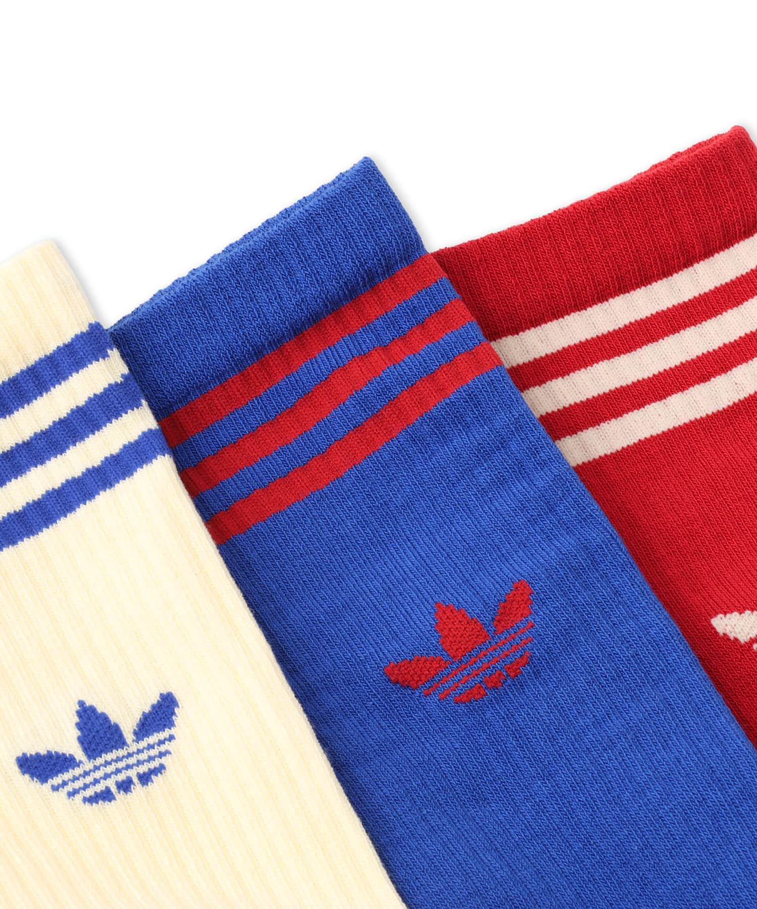 adidas CREW SOCK 3 PAIR PACK KIDS チームビクトリーレッド/ボールドブルー/ウォームバニラの画像