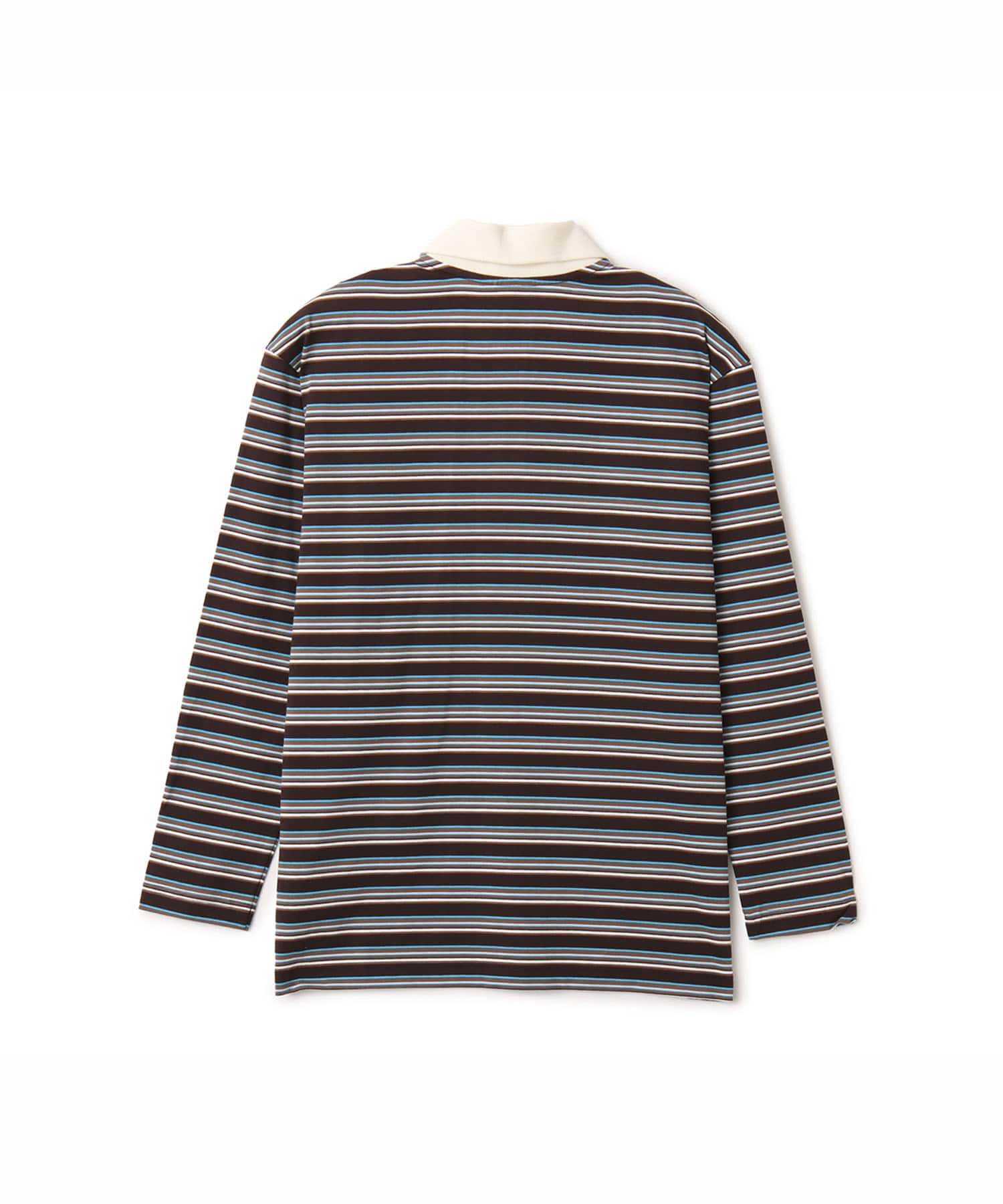 adidas STRIPED OVZD LS POLO SHIRT オーロラコーヒーの画像