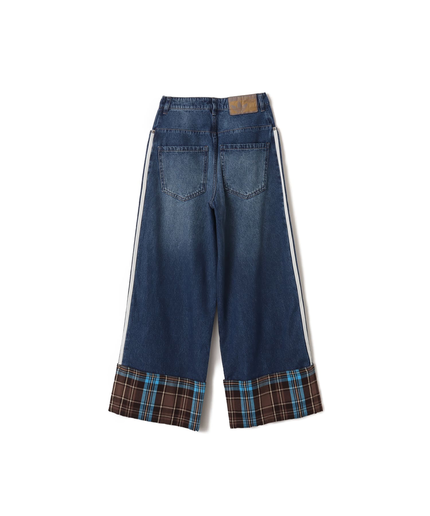 adidas VINTAGE WIDE LEG JEANS WITH CHECKED SEAM インディゴデニム/マルチカラーの画像