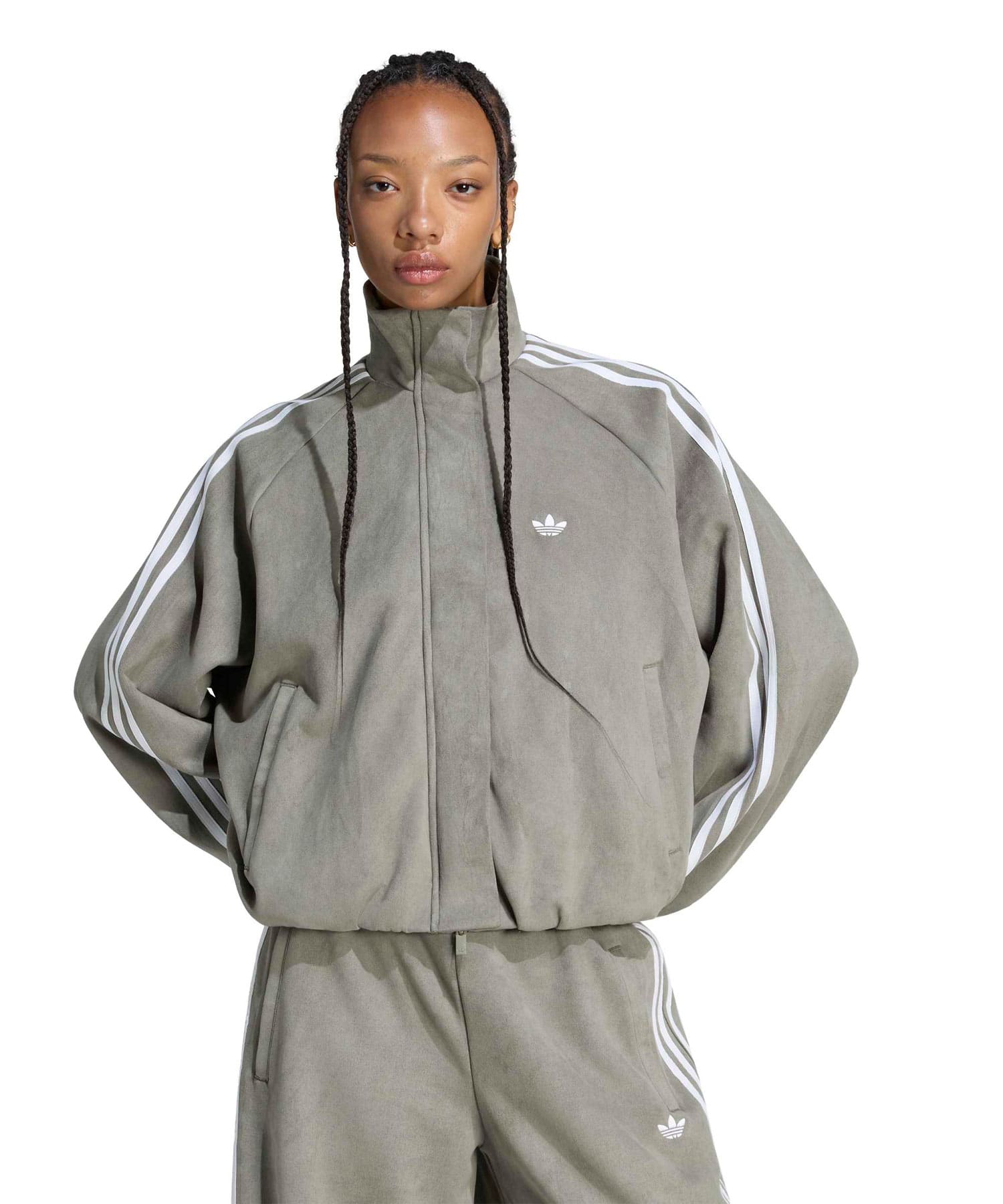 adidas ADILENIUM FAUX SUEDE TRACK TOP オリーブストレータの画像