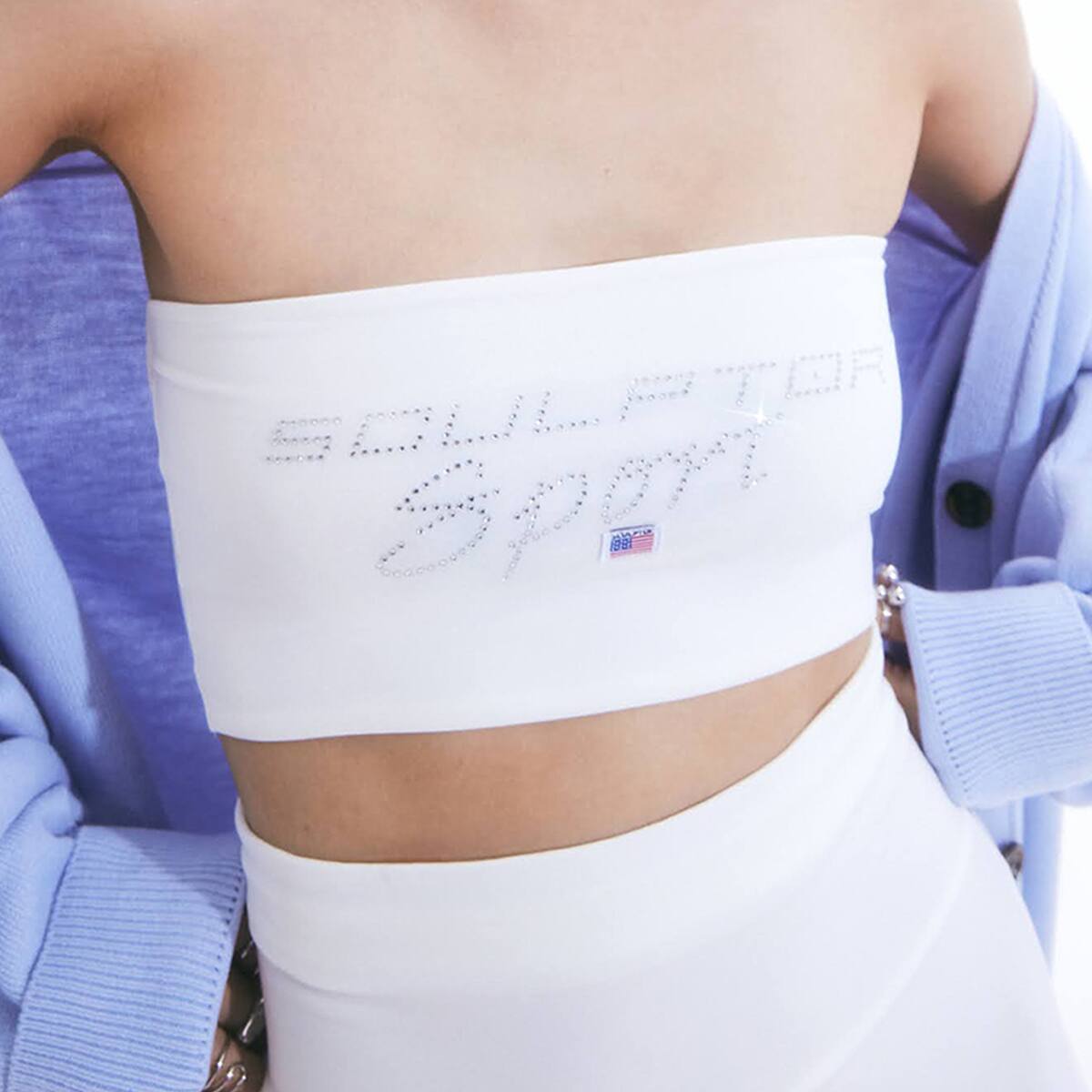 SCULPTOR Sports Logo Hotfix Tube Top WHITEの画像