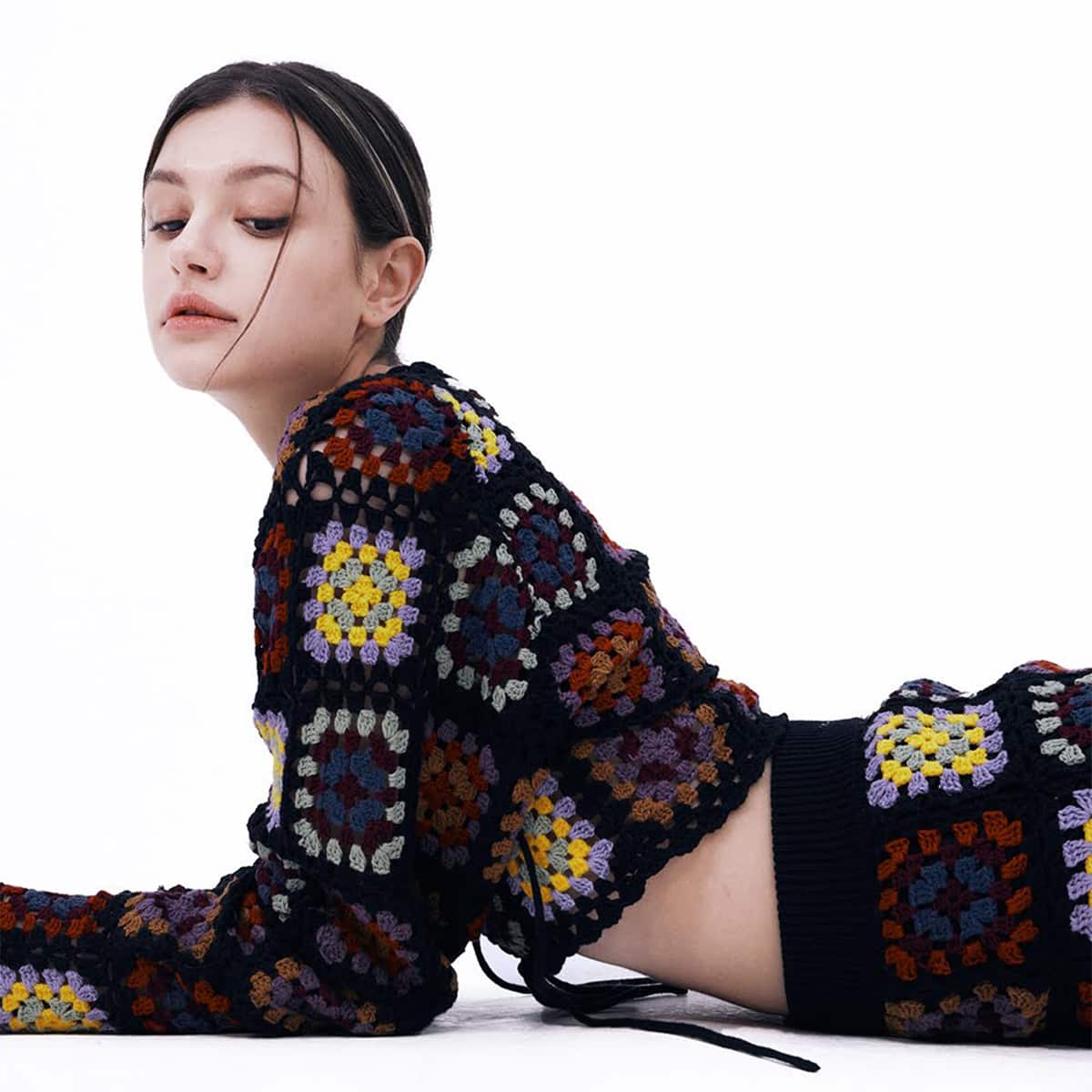 SCULPTOR Handmade Crochet Bolero Top BLACK 22SU-Iの画像