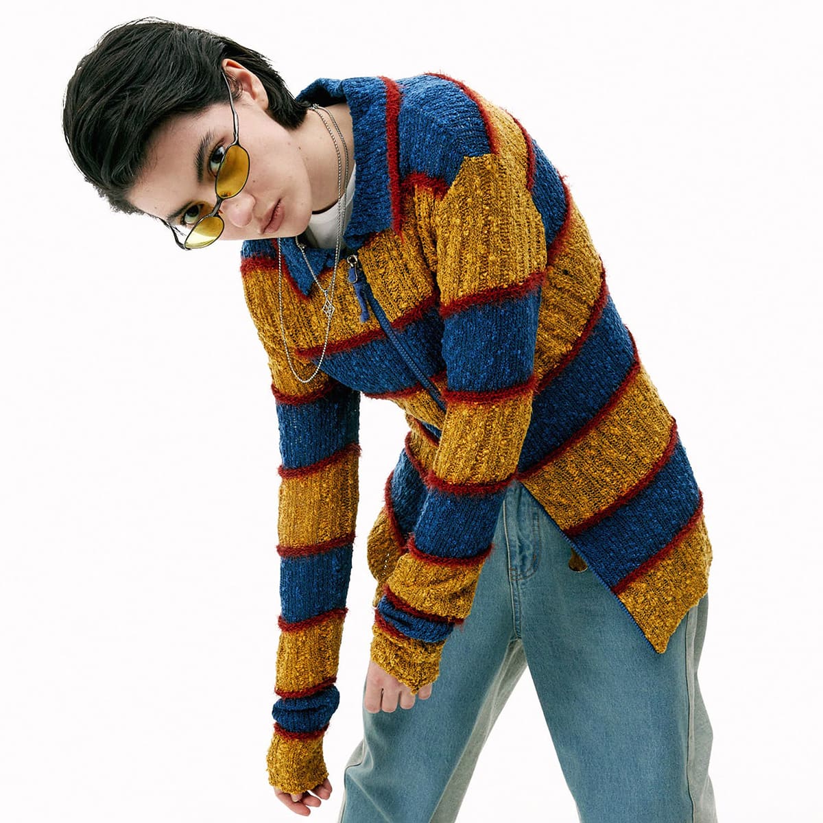 SCULPTOR Mixed Yarn Cllared Cardigan YELLOW 22SU-Iの画像