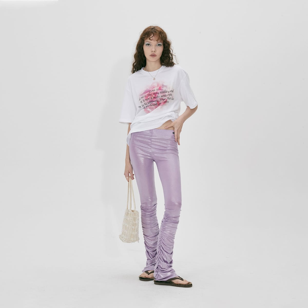 SCULPTOR Glossy Shirring Leggings LIGHT PURPLE 22FA-Iの画像